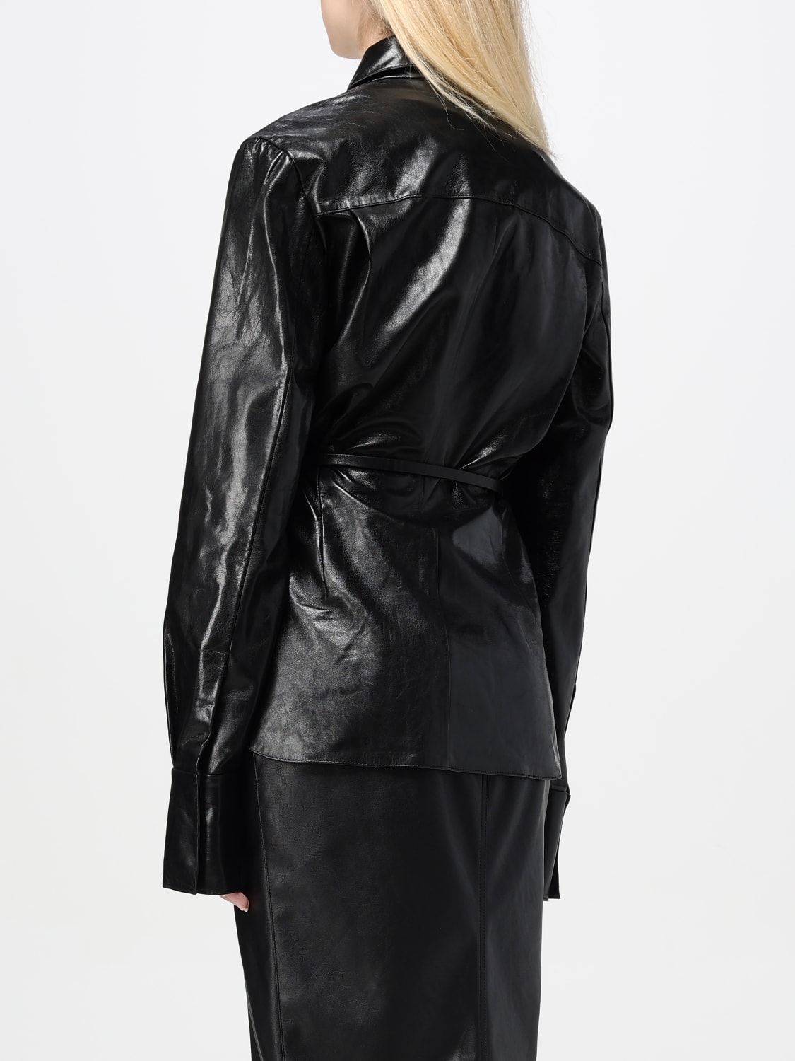 【MAX MARA Sportmax 】Leather Coats Pea coat in crocodile-effect patent leather, black | Sportmax