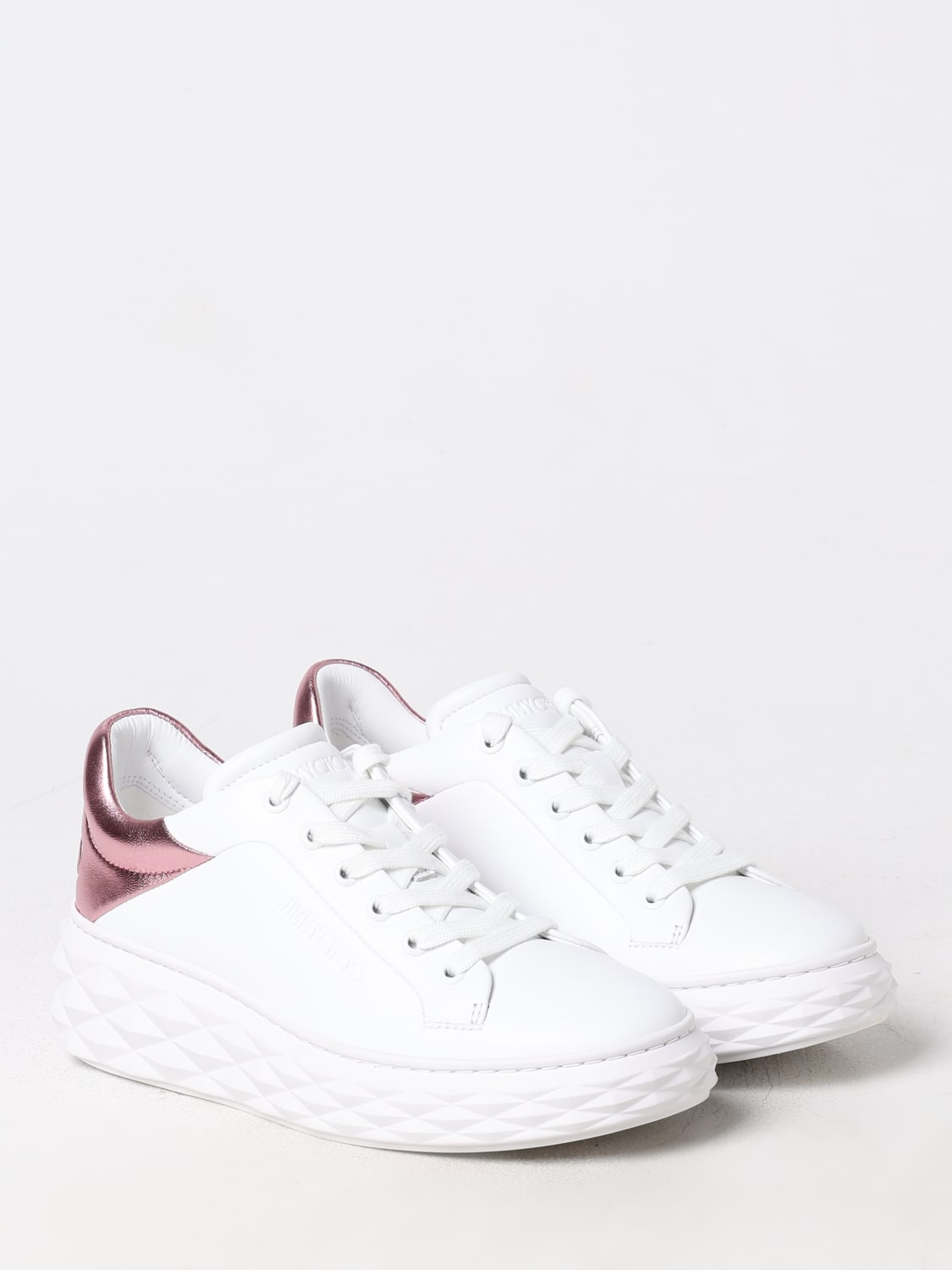 JIMMY CHOO SNEAKERS: Sneakers low-top in nappa diamond maxi f jimmy choo, Bianco - Img 2