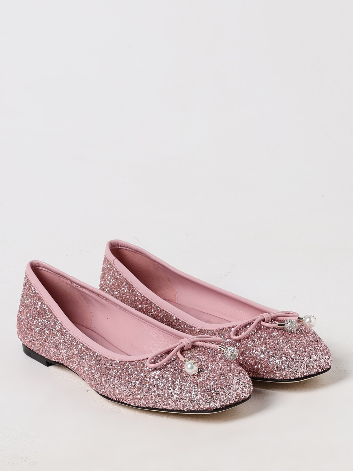 JIMMY CHOO BALLERINE: Ballerina Elme Jimmy Choo in pelle glitter con fiocco , Rosa - Img 2