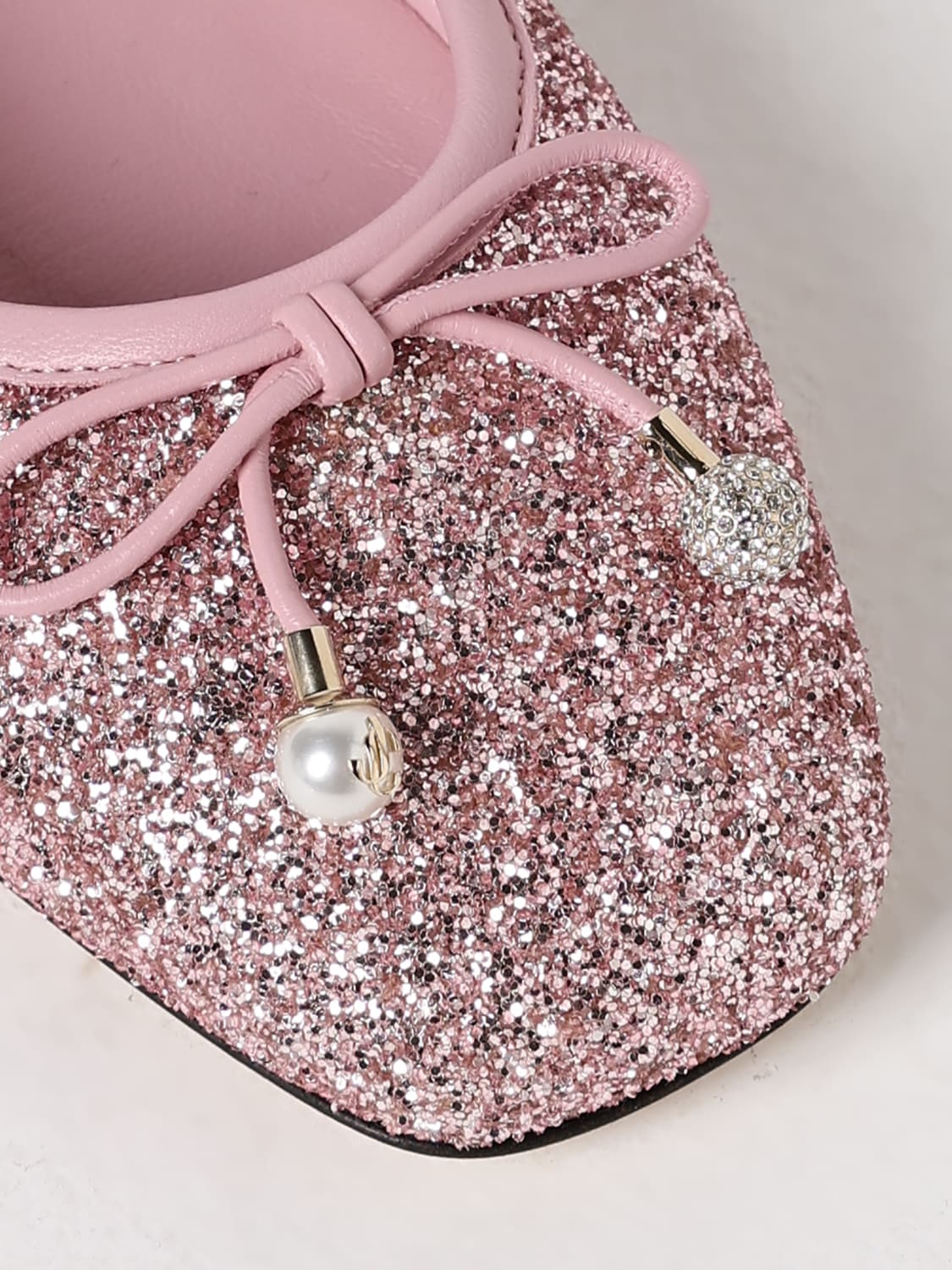 JIMMY CHOO BALLERINE: Ballerina Elme Jimmy Choo in pelle glitter con fiocco , Rosa - Img 4