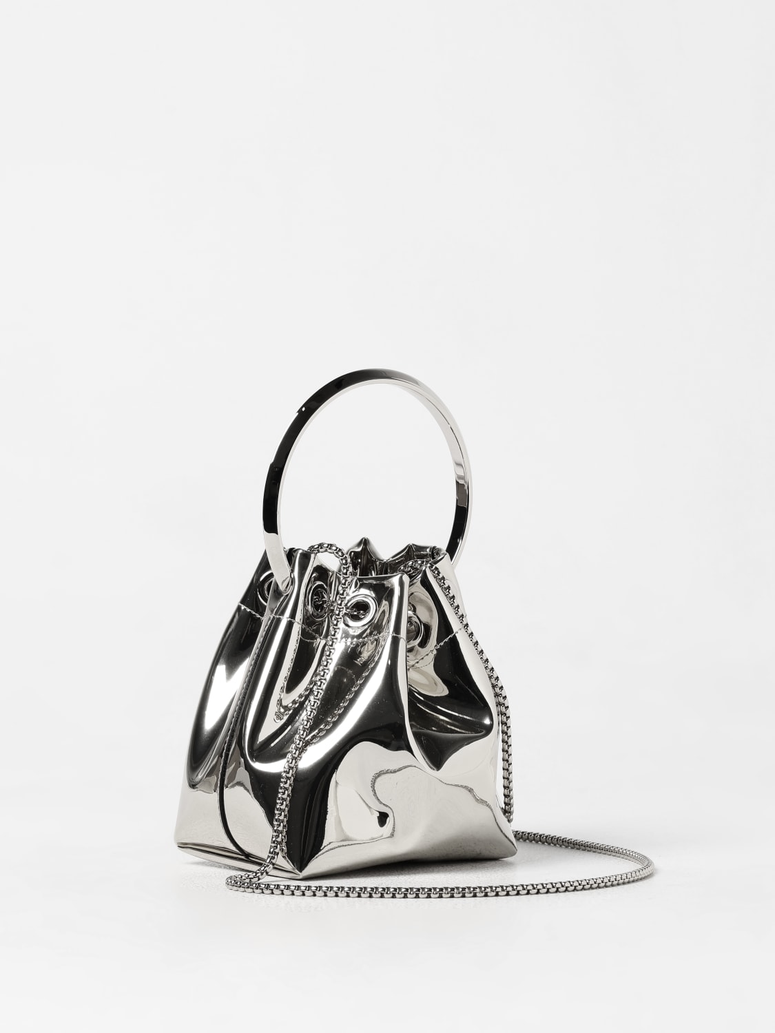 バッグ・カバンその他 JIMMY CHOO Woman Mini bag Silver BONBONXVK SILVER BON BON | Silver Mirror Fabric Mini Bag with Metal Handle