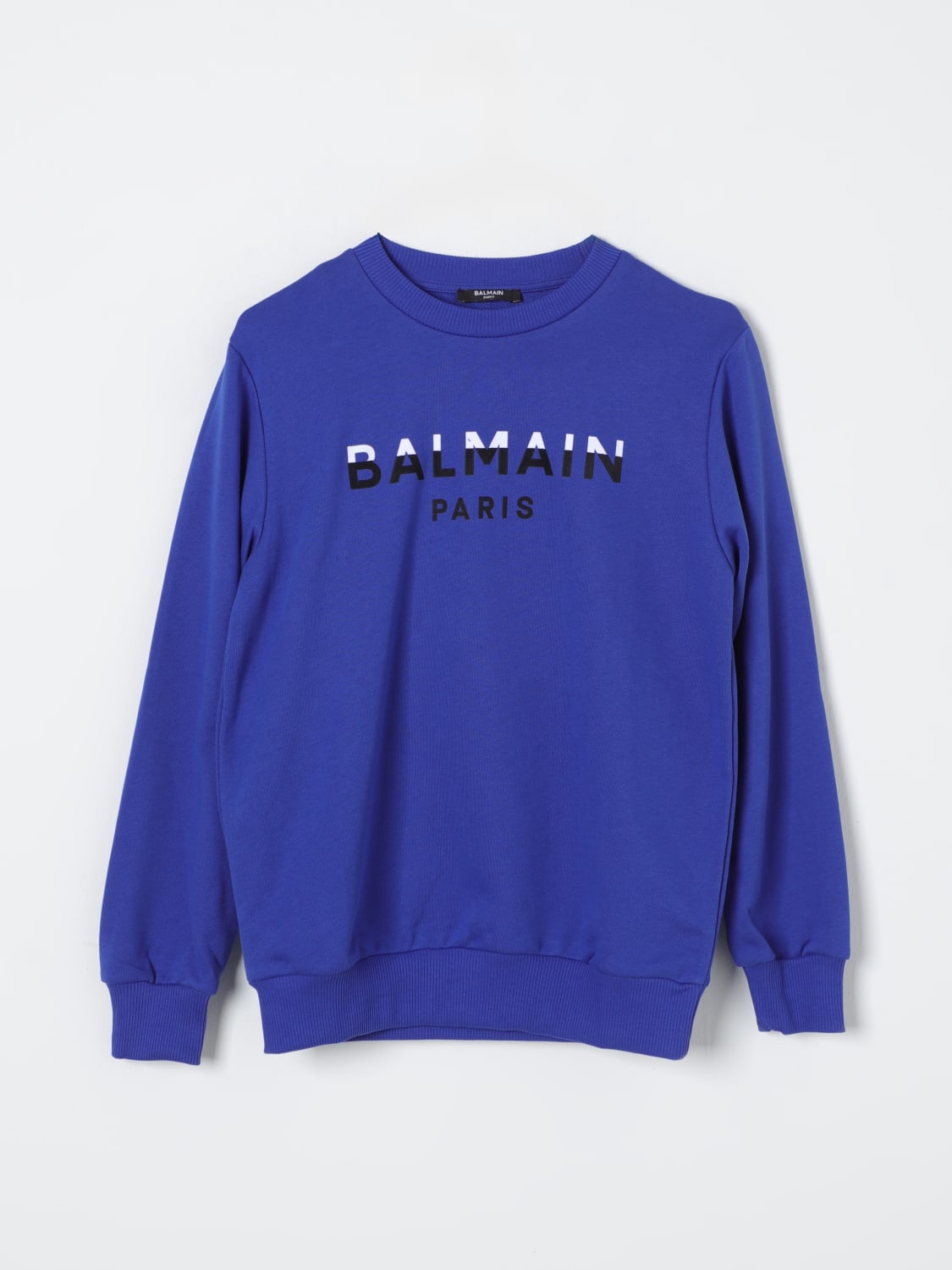 BALMAIN MAGLIA: Felpa a girocollo con logo Balmain Kids, Blue - Img 1