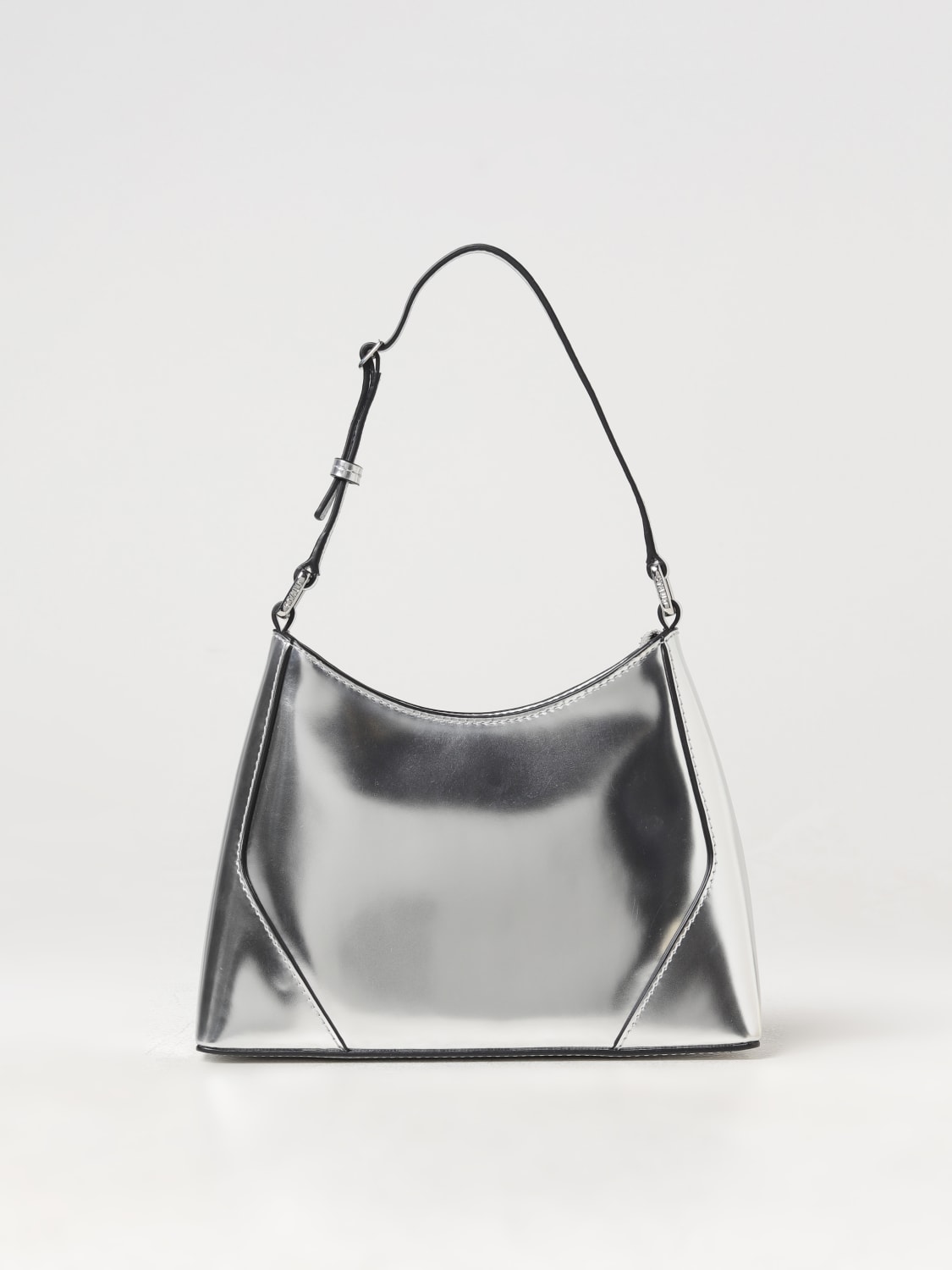 STAUD BORSA A SPALLA: Borsa Linda Staud in pelle laminata, Argento - Img 1