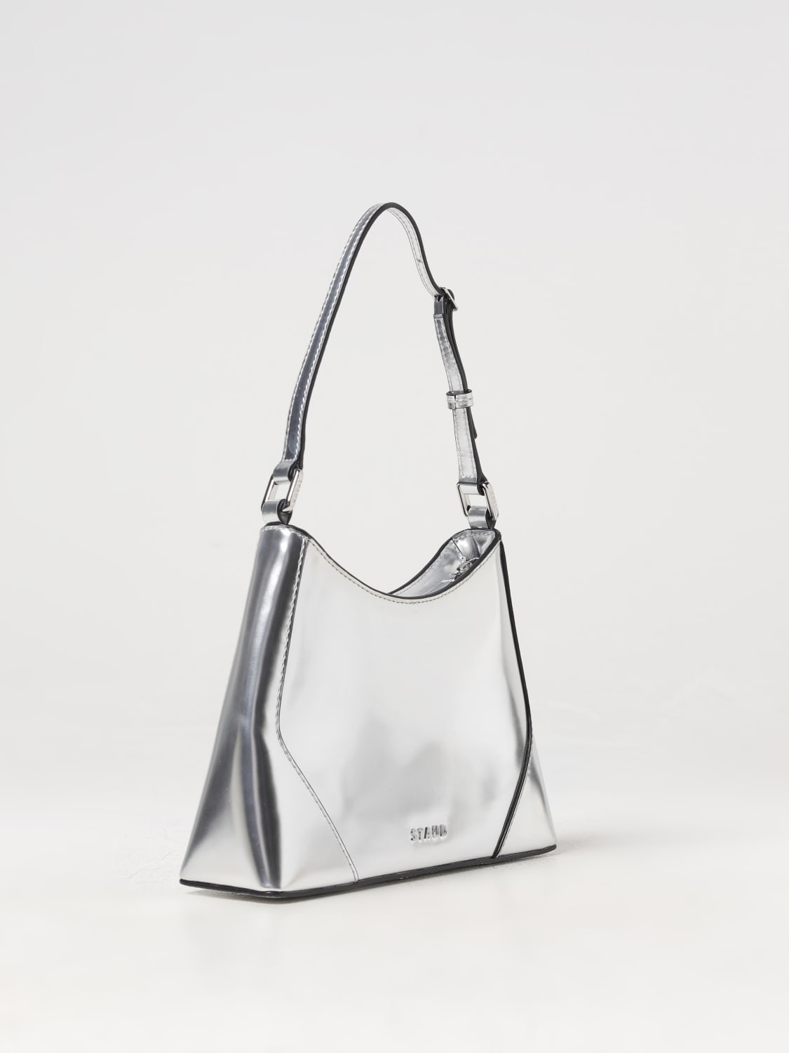 STAUD BORSA A SPALLA: Borsa Linda Staud in pelle laminata, Argento - Img 2