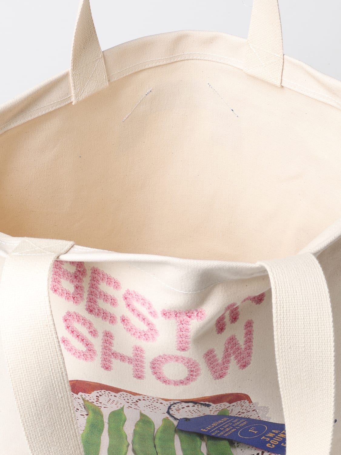 JW ANDERSON BORSA: Borsa JW Anderson in canvas di cotone organico con stampa grafica, Naturale - Img 5