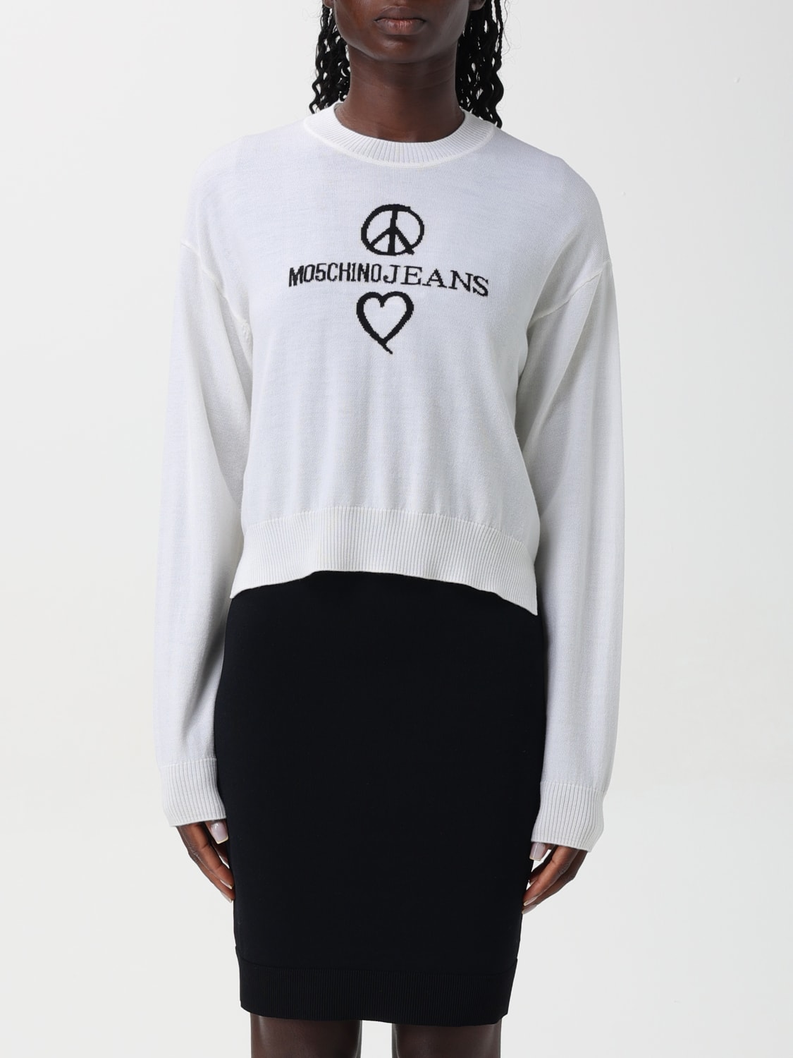 MOSCHINO JEANS MAGLIA: Maglia a girocollo con logo Moschino Jeans, Bianco - Img 1