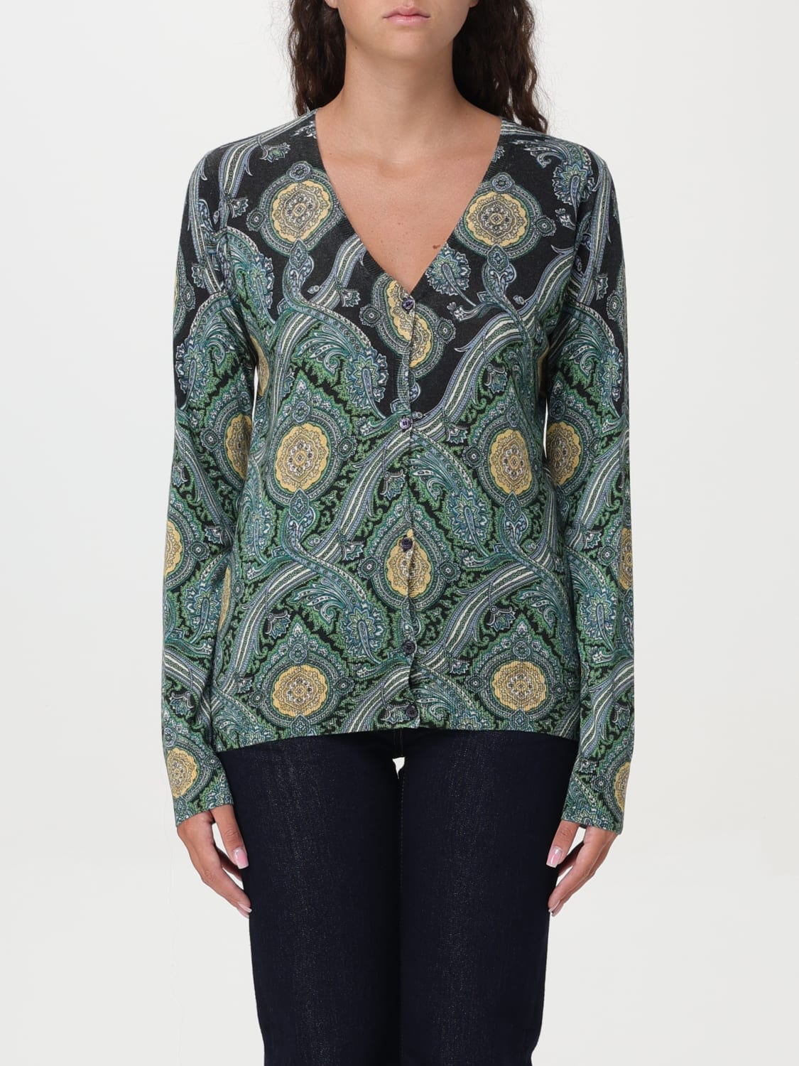 ETRO CARDIGAN: Etro v-neck paisley cardigan, Green - Img 1