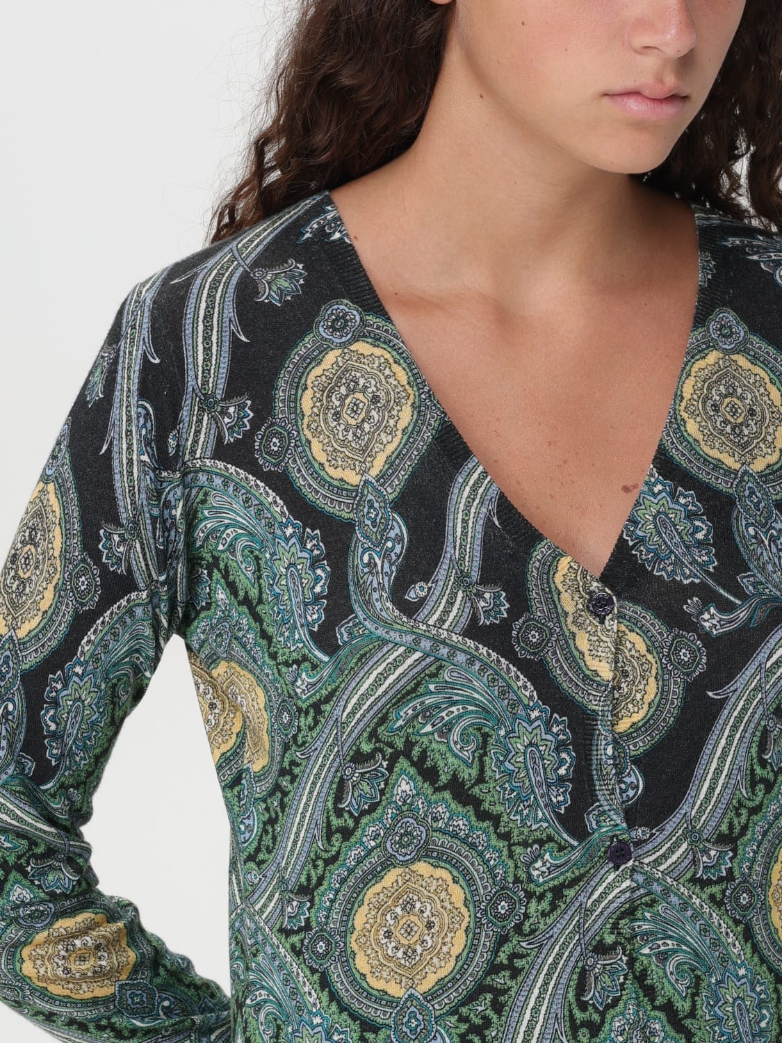 ETRO CARDIGAN: Etro v-neck paisley cardigan, Green - Img 5