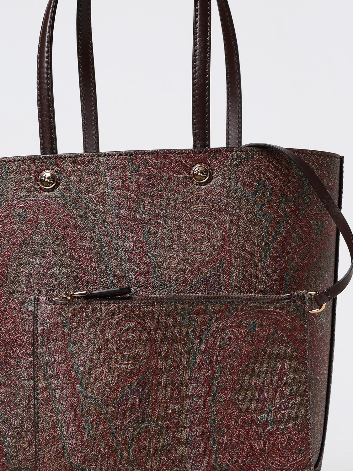 ETRO BORSA A SPALLA: Borsa Essential Etro in cotone spalmato con Paisley all over , Marrone - Img 4