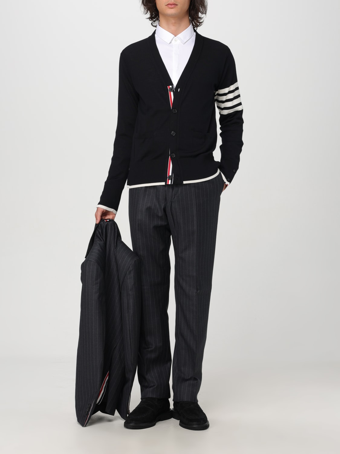 THOM BROWNE CARDIGAN: Cardigan 4-bar Thom Browne in lana vergine, Nero - Img 2