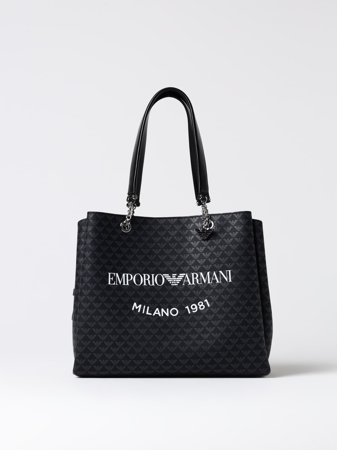 Giglio Borsa Emporio Armani in tessuto spalmato con logo all over
