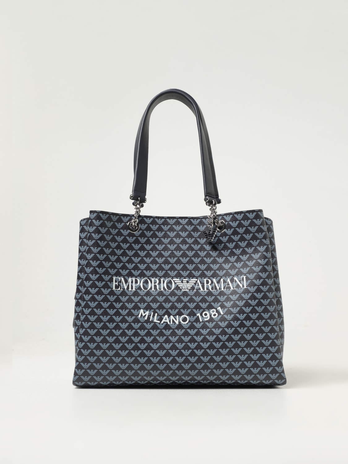 Giglio Borsa Emporio Armani in tessuto spalmato con logo all over