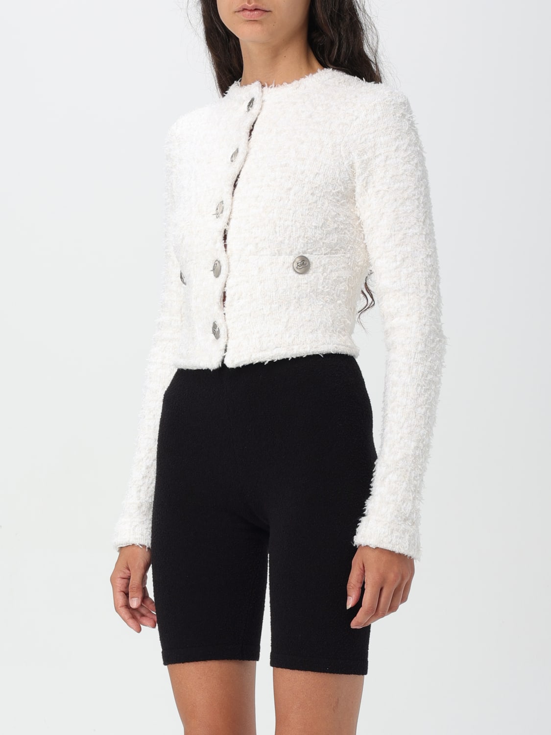 BALENCIAGA CARDIGAN: Balenciaga bouclé cropped cardigan, White - Img 4