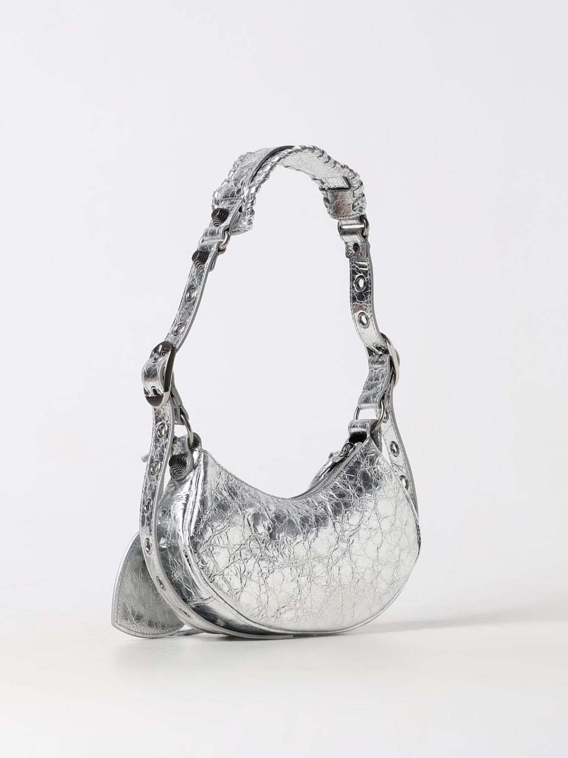 BALENCIAGA BORSA A SPALLA: Borsa a spalla Le Cagole mini Balenciaga, Argento - Img 3