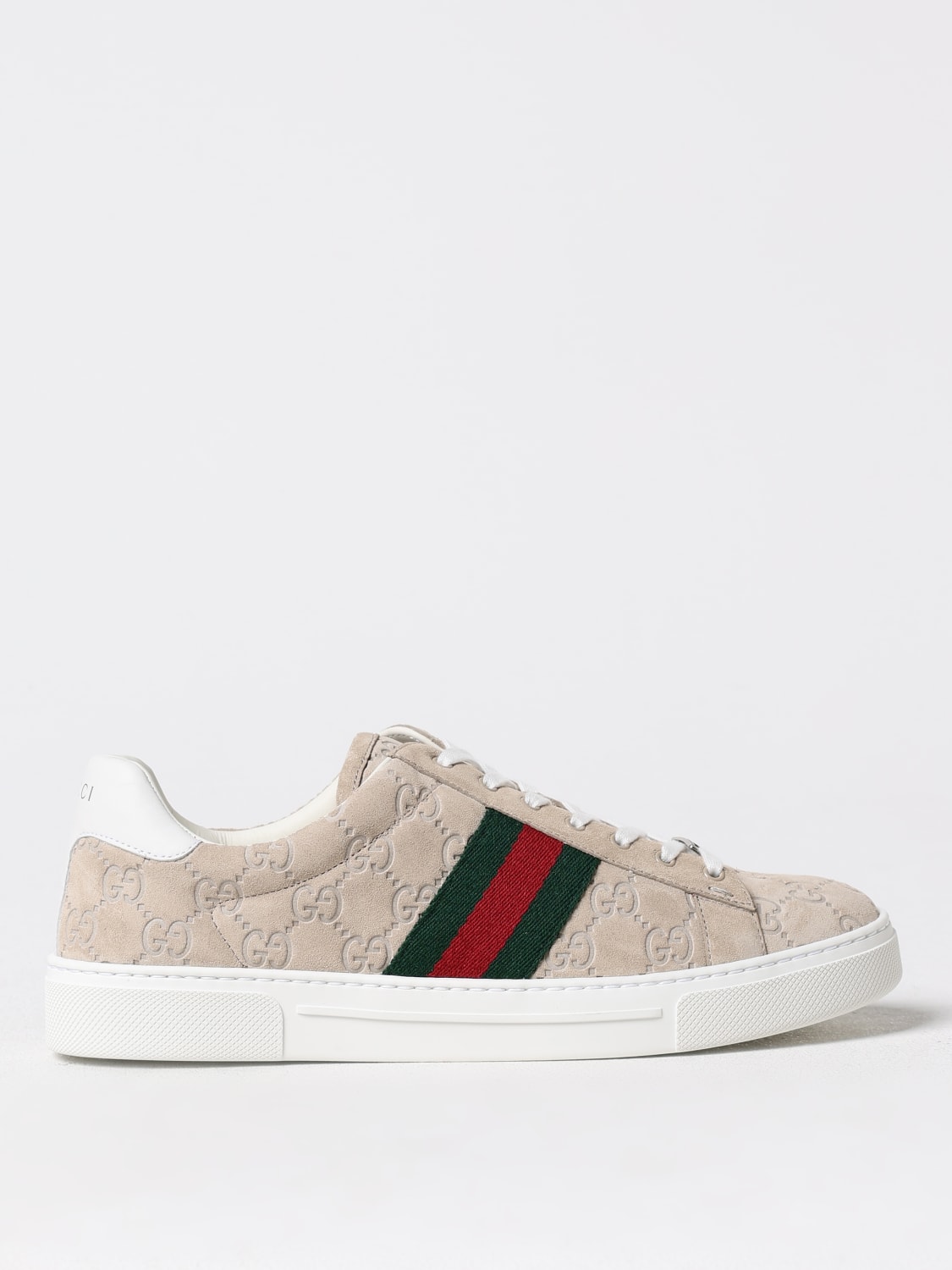 Giglio Sneakers Ace Web Gucci in camoscio con monogram GG all over