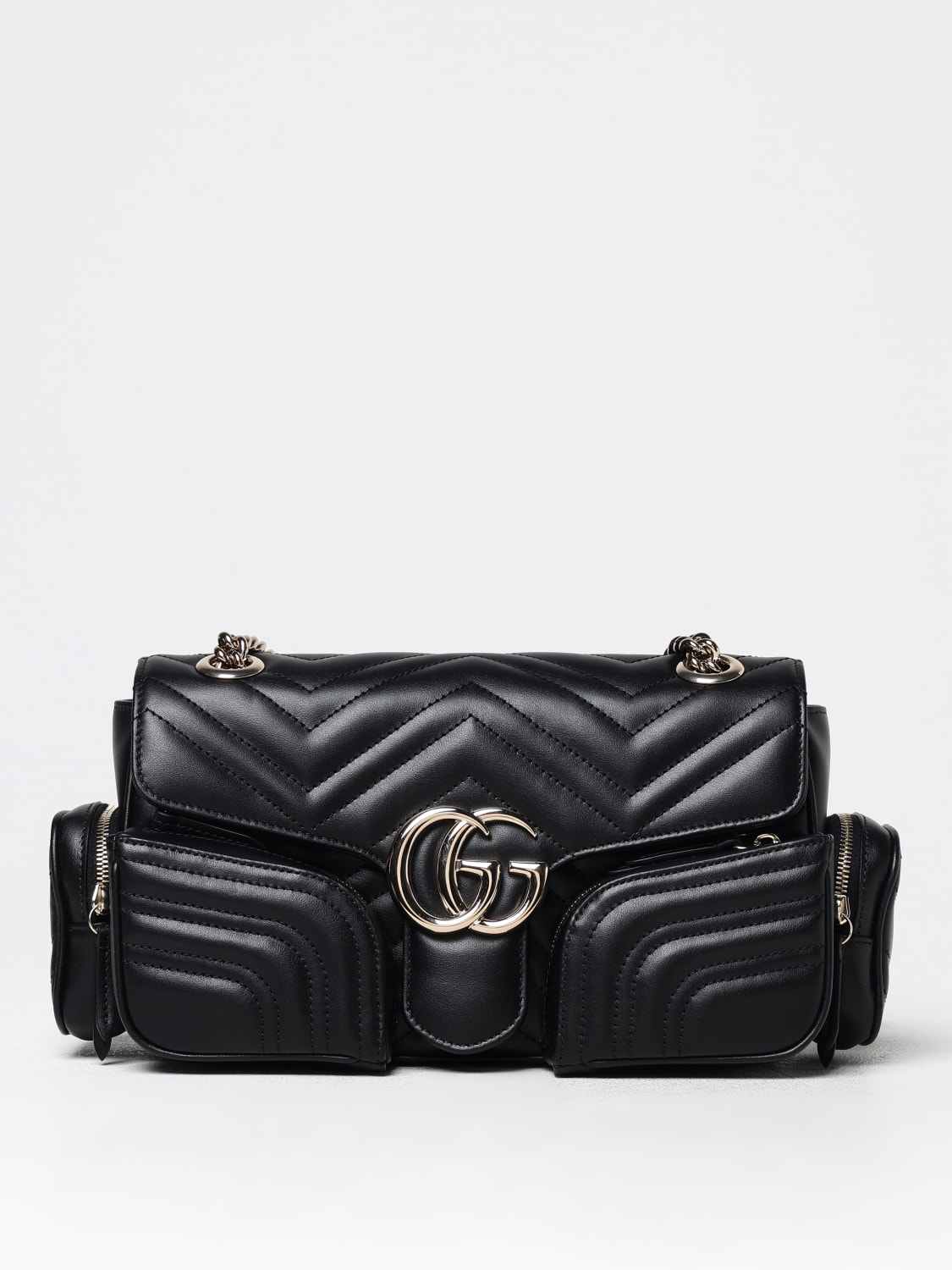 GUCCI BORSA A SPALLA: Borsa GG Marmont 2.0 Gucci in pelle trapuntata , Nero - Img 1