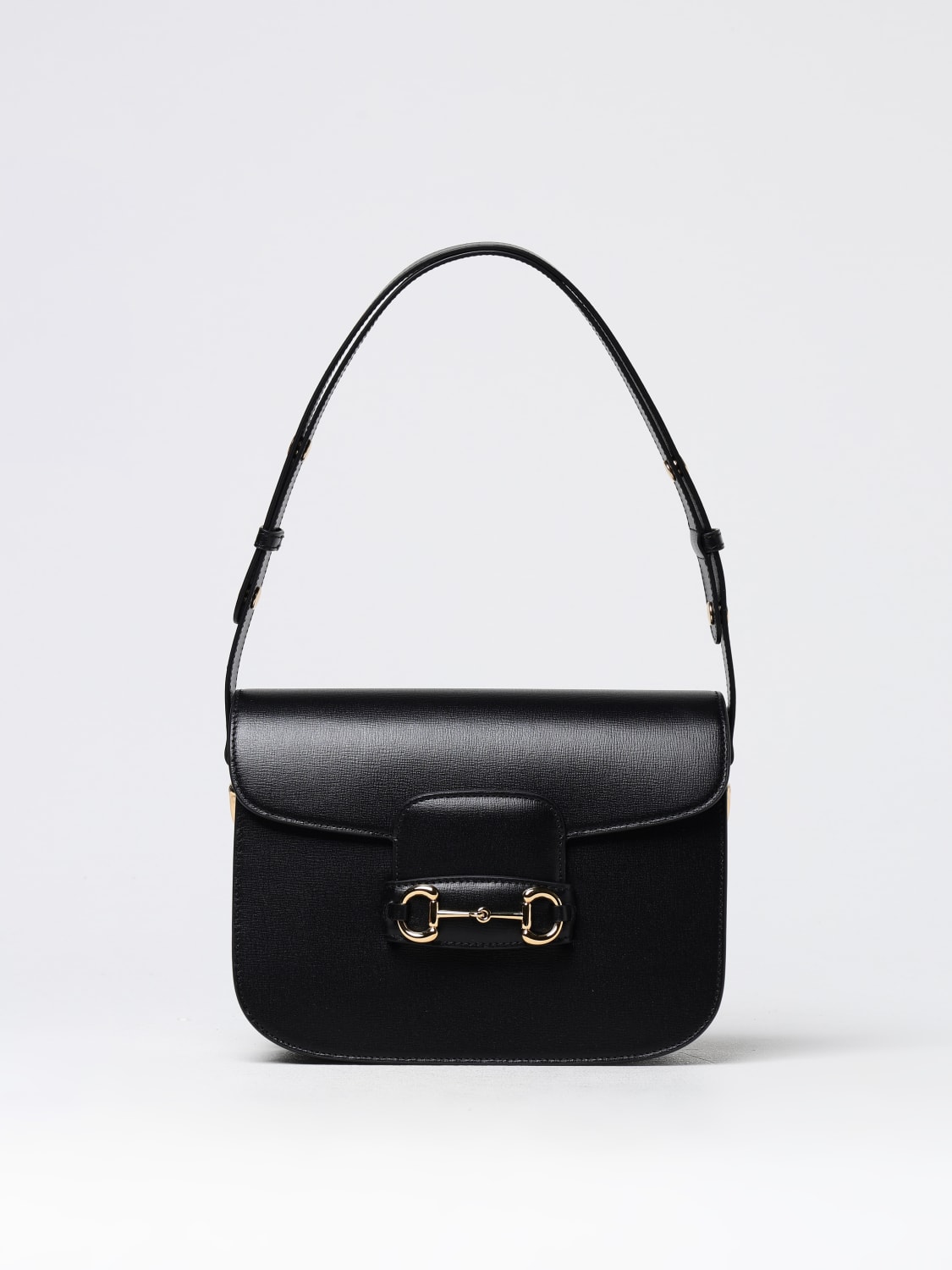 GUCCI BORSA A SPALLA: Borsa Horsebit 1955 Gucci in pelle a grana , Nero - Img 1