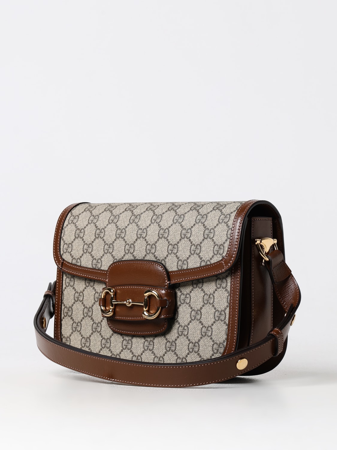 GUCCI BORSA A SPALLA: Borsa Horsebit Gucci in tessuto GG Supreme , Beige - Img 3