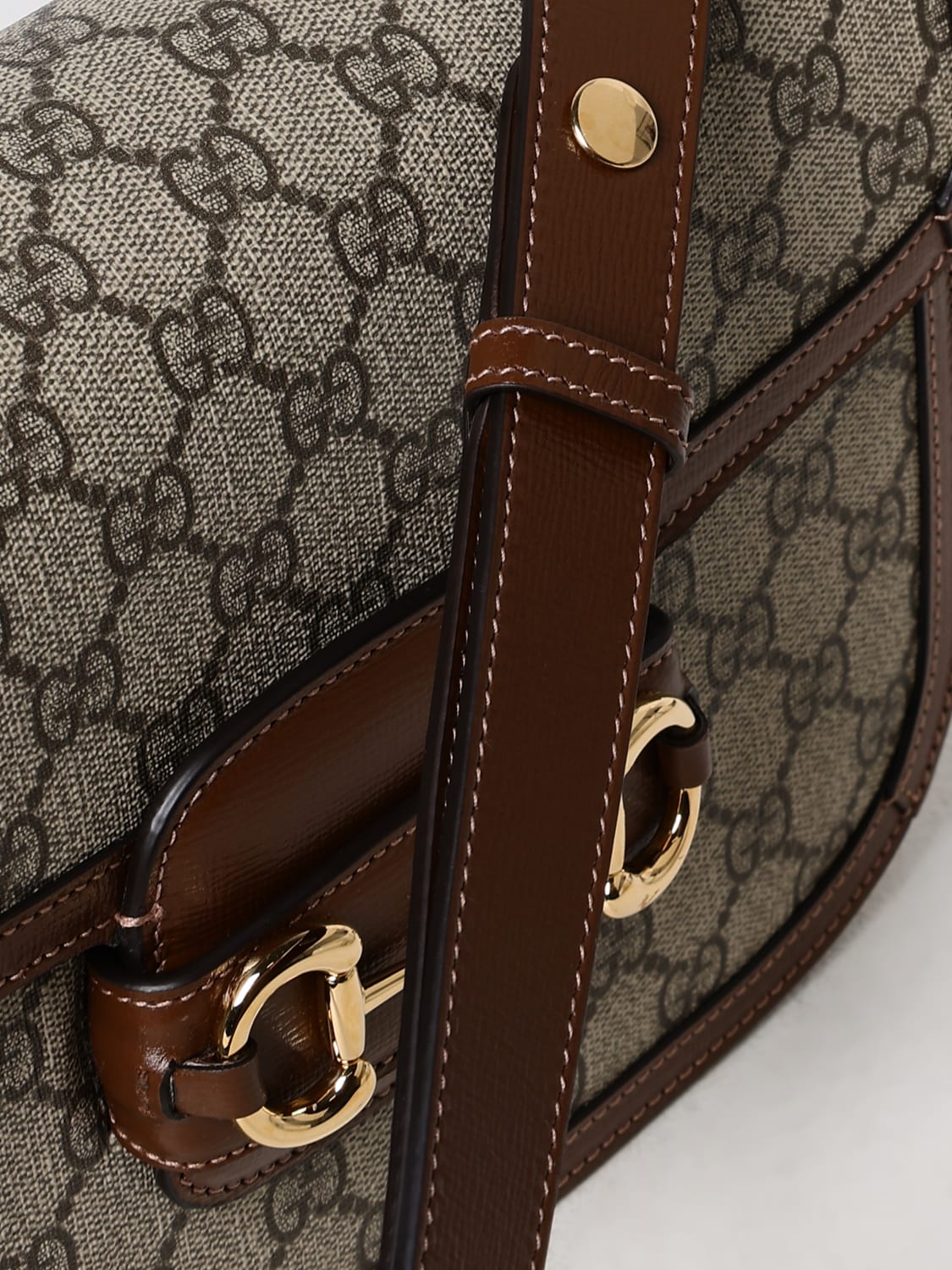 GUCCI BORSA A SPALLA: Borsa Horsebit Gucci in tessuto GG Supreme , Beige - Img 5