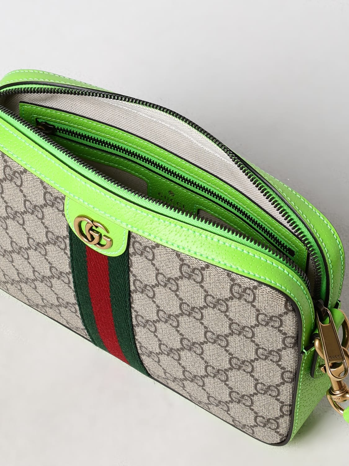 GUCCI BORSA: Borsa Ophidia Gucci in tessuto GG Supreme e pelle , Verde - Img 4