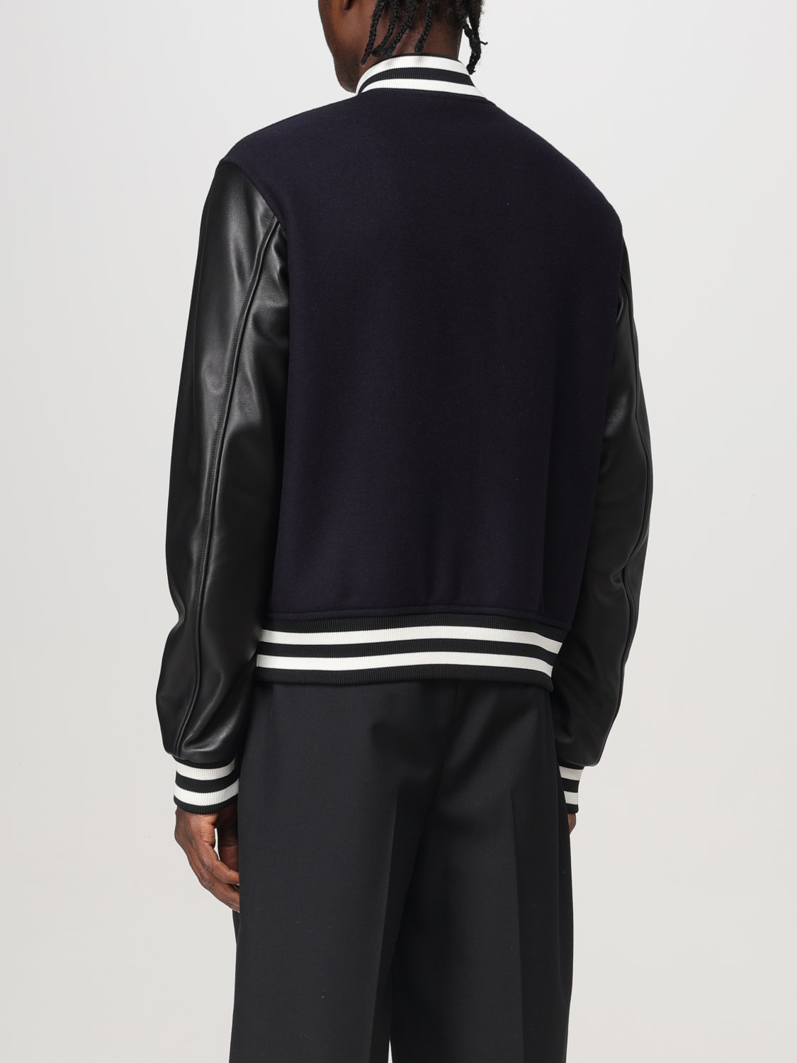 GUCCI GIACCA: Bomber Gucci in lana e pelle liscia , Blue Navy - Img 3