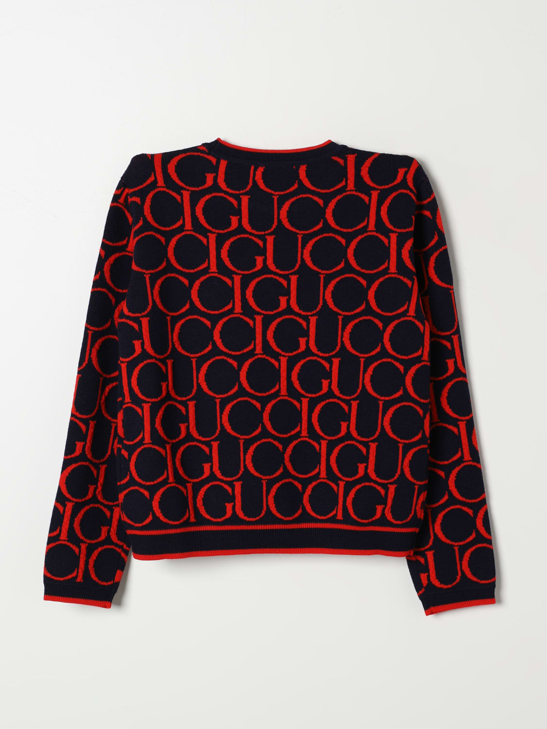 GUCCI MAGLIA: Maglia a girocollo con logo all-over Gucci, Blue - Img 2