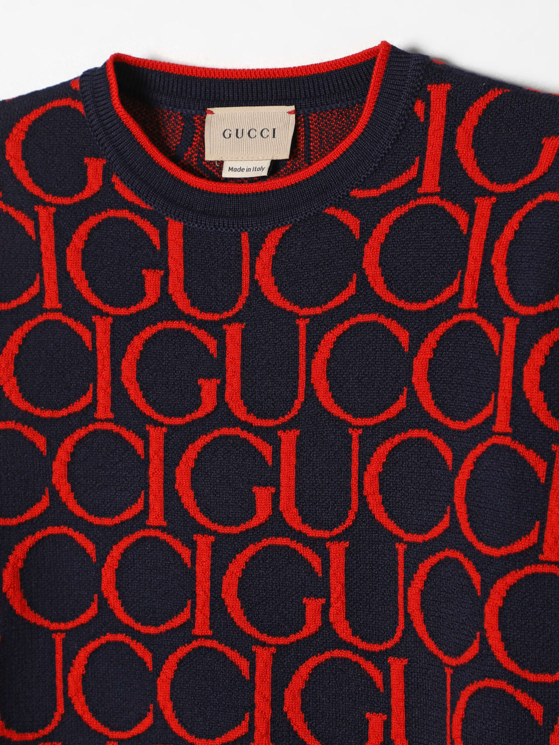 GUCCI MAGLIA: Maglia a girocollo con logo all-over Gucci, Blue - Img 3