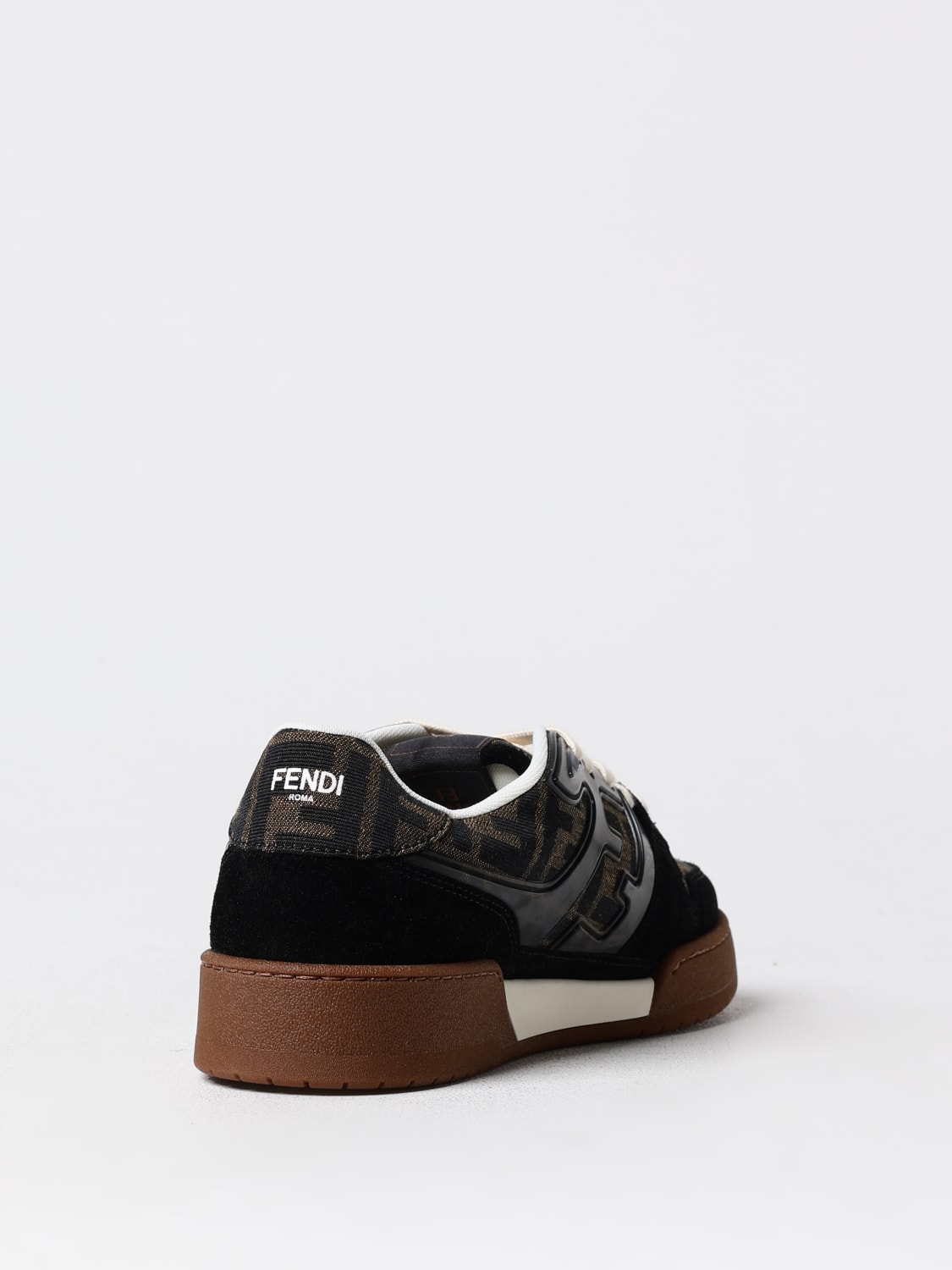 FENDI SNEAKERS: Sneakers Match Fendi in tessuto FF jacquard e pelle , Tabacco - Img 3