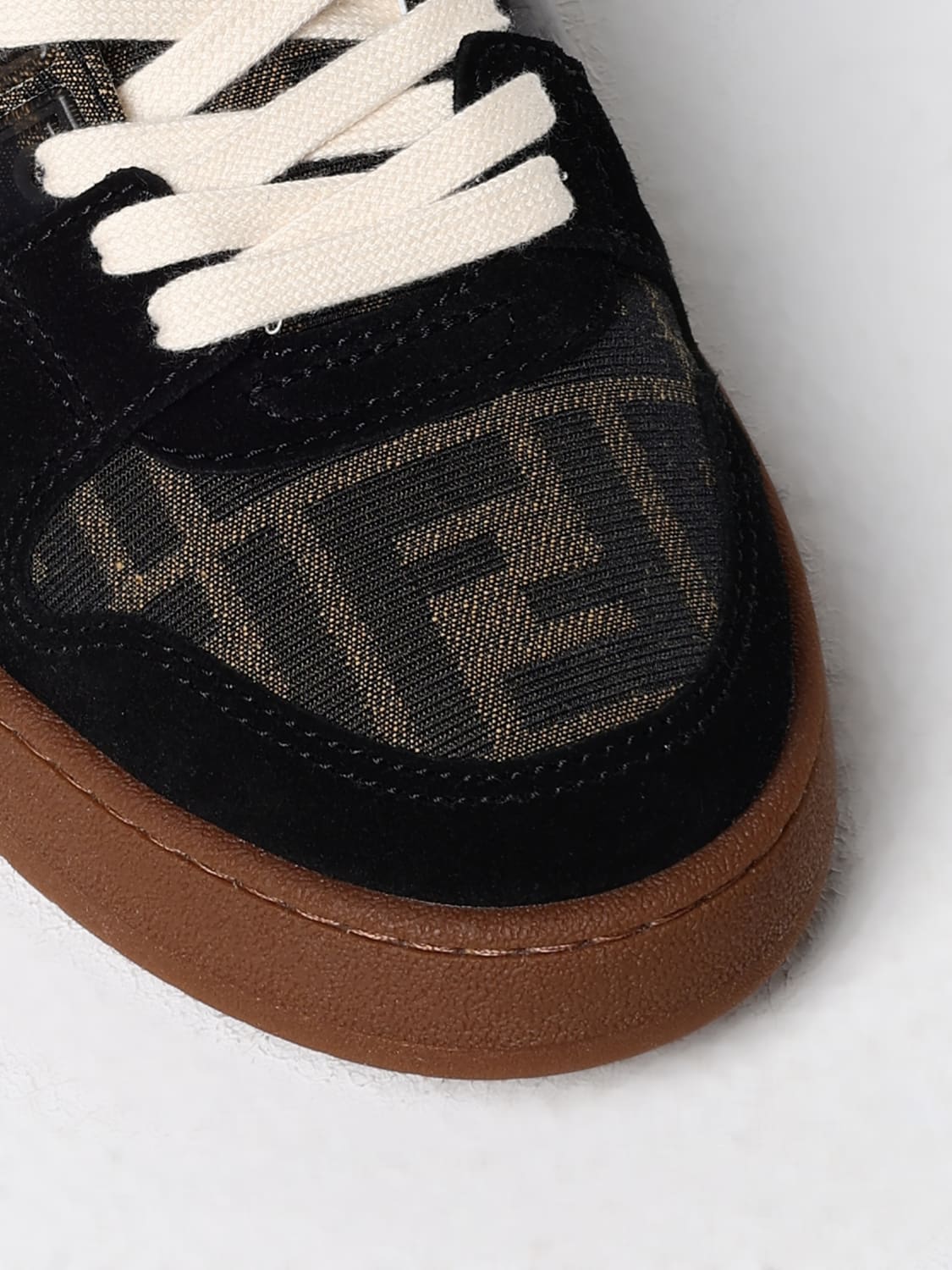 FENDI SNEAKERS: Sneakers Match Fendi in tessuto FF jacquard e pelle , Tabacco - Img 4