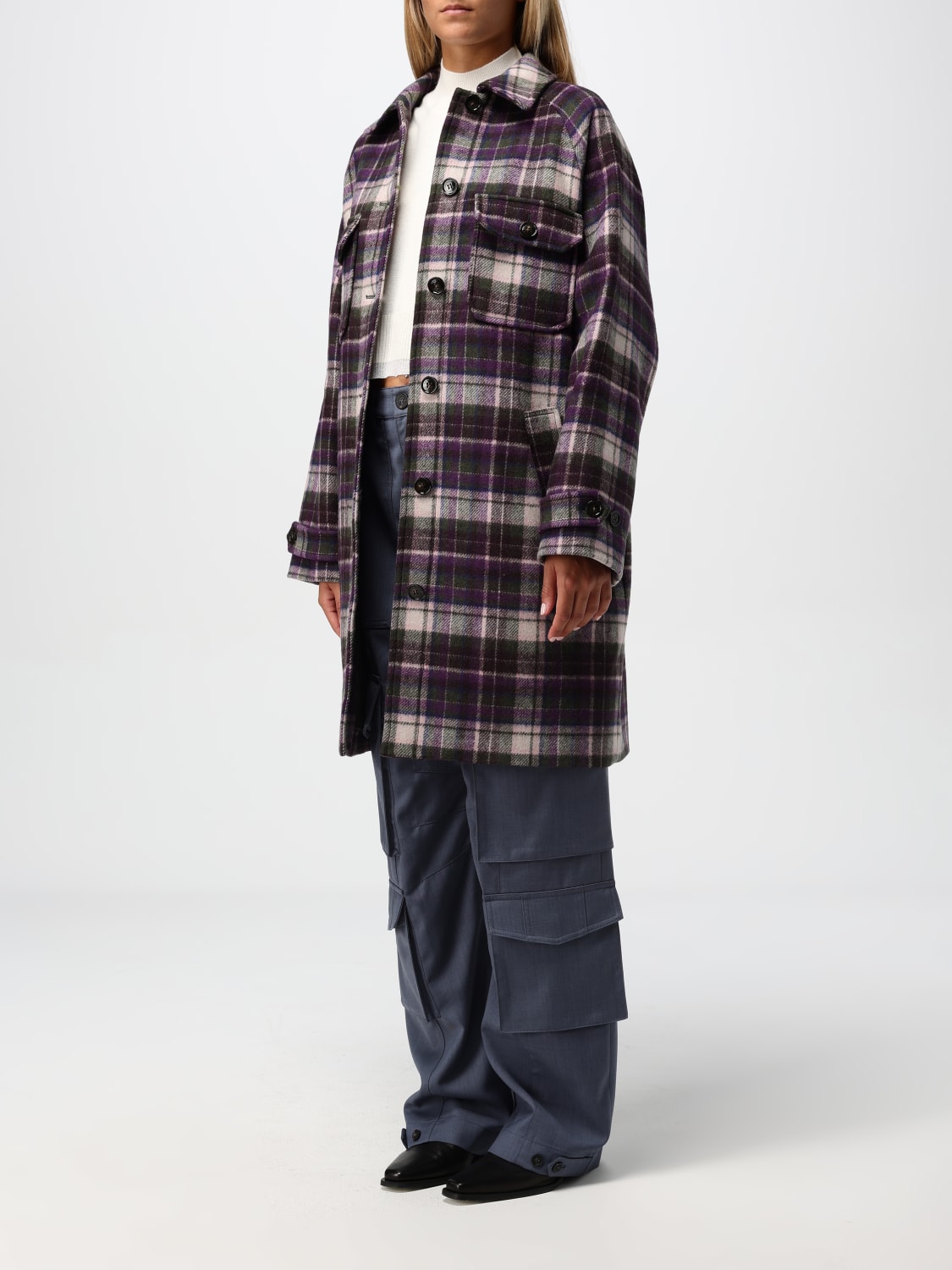 WOOLRICH COAT: Woolrich check wool blend coat, Violet - Img 3