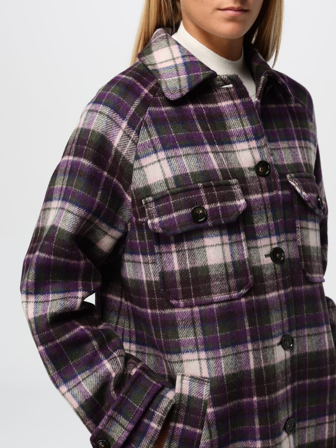 WOOLRICH COAT: Woolrich check wool blend coat, Violet - Img 4