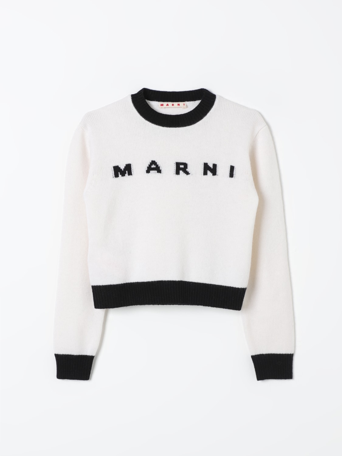 MARNI MAGLIA: Maglia a girocollo con maxi logo Marni, Naturale - Img 1