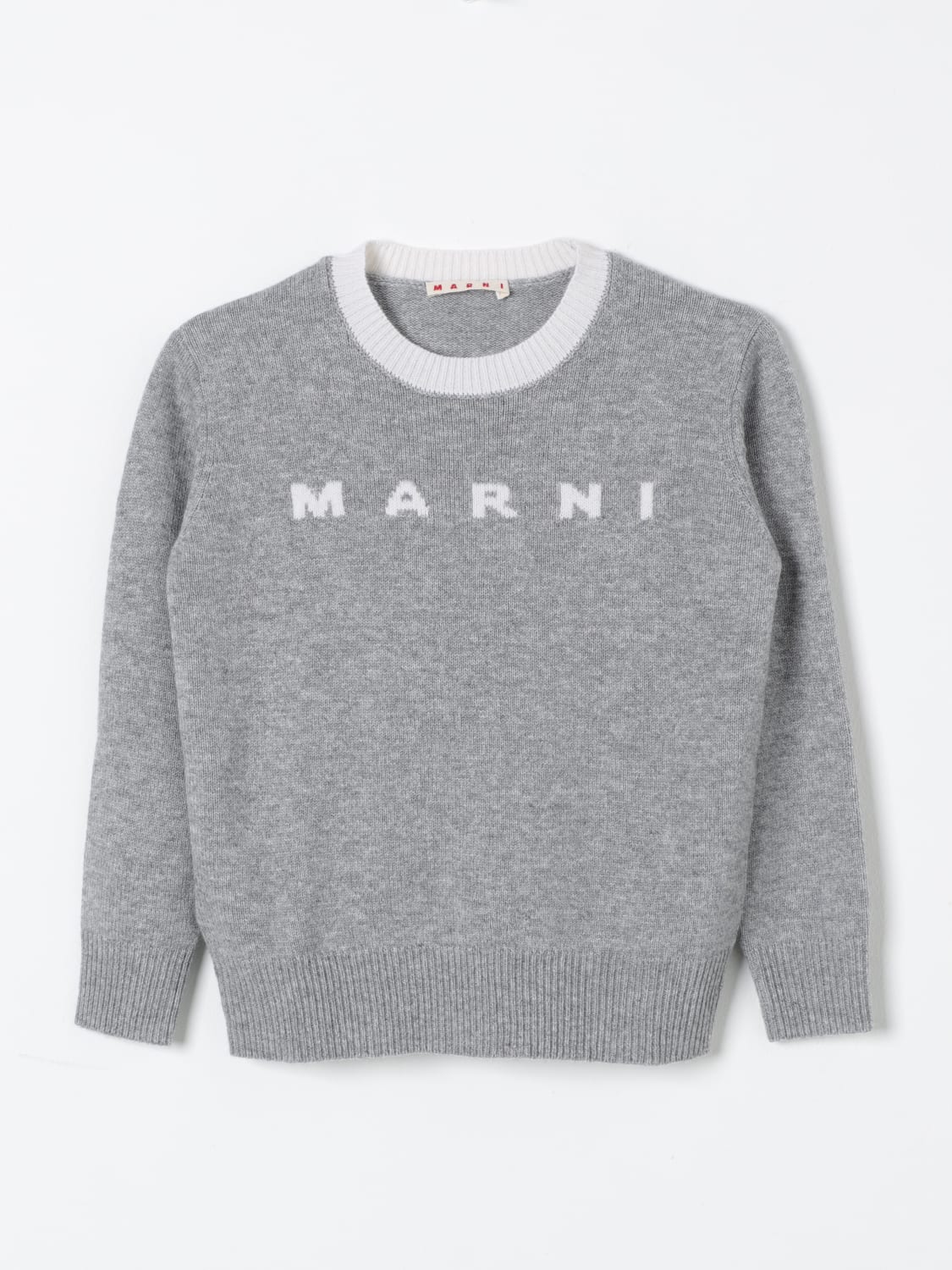 MARNI MAGLIA: Maglia a girocollo con maxi logo Marni, Grigio - Img 1