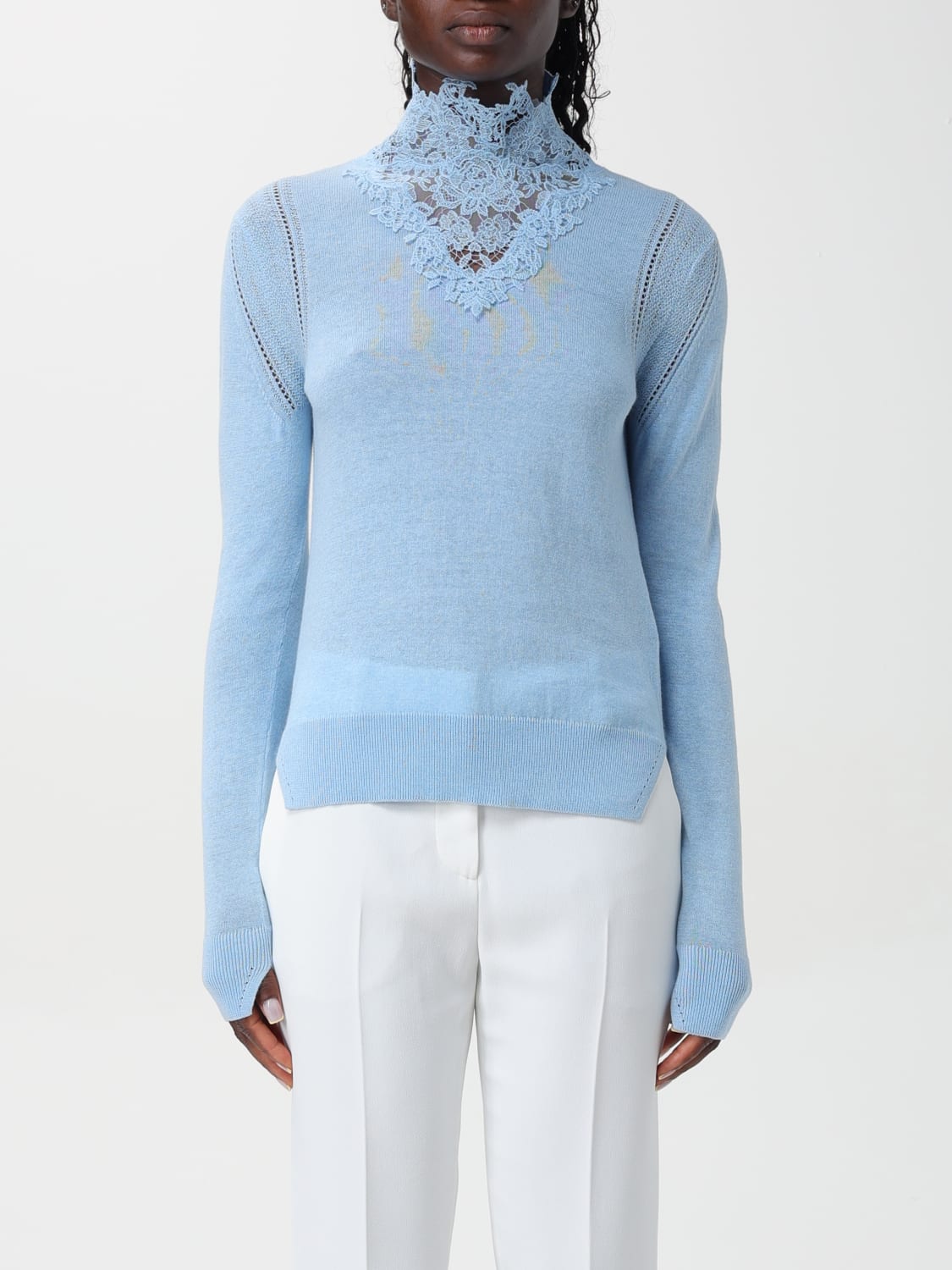 ERMANNO SCERVINO MAGLIA: Maglia con collo di pizzo Ermanno Scervino, Azzurro - Img 1