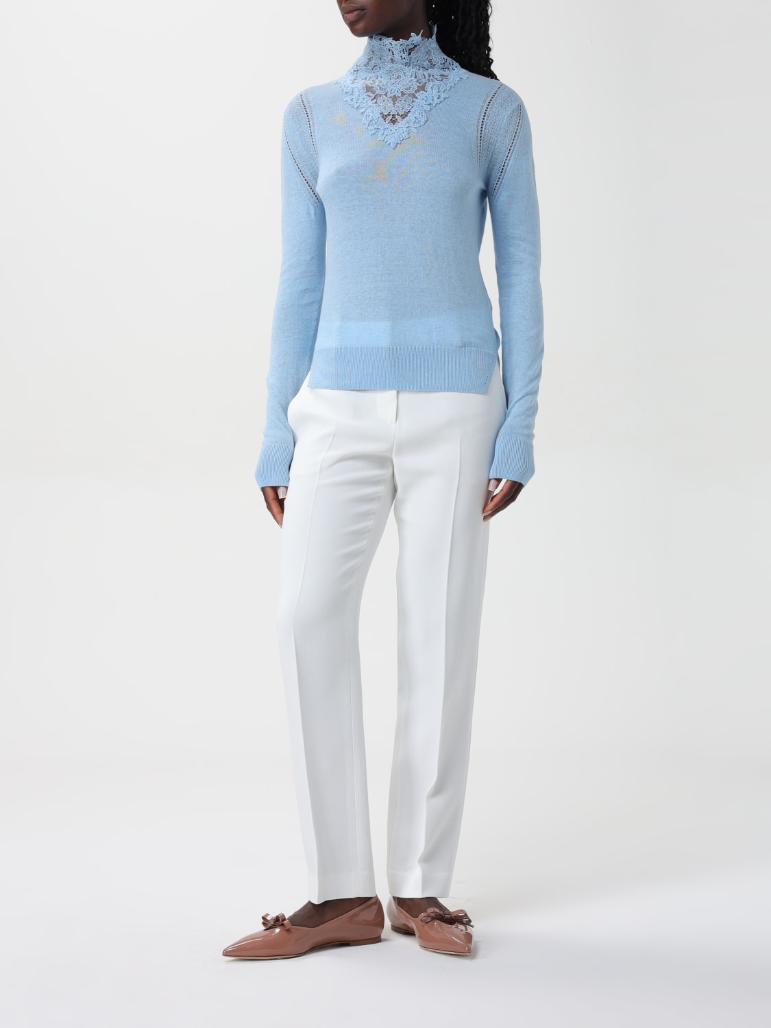 ERMANNO SCERVINO MAGLIA: Maglia con collo di pizzo Ermanno Scervino, Azzurro - Img 2