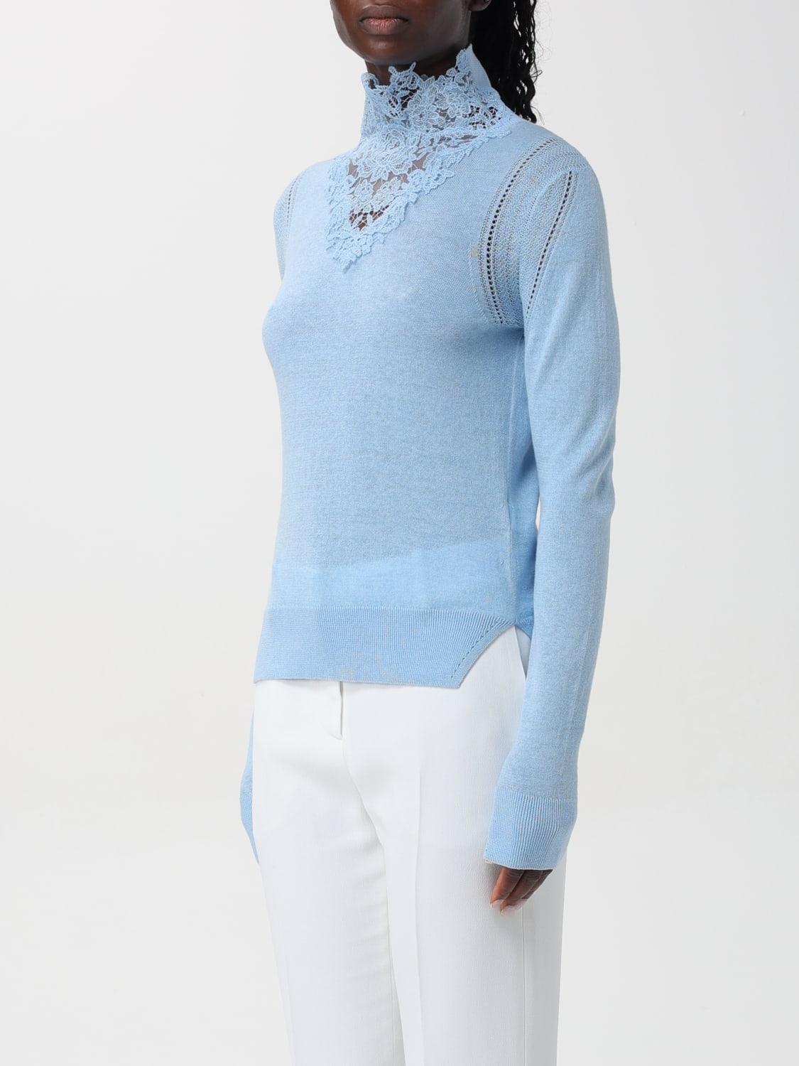 ERMANNO SCERVINO MAGLIA: Maglia con collo di pizzo Ermanno Scervino, Azzurro - Img 4