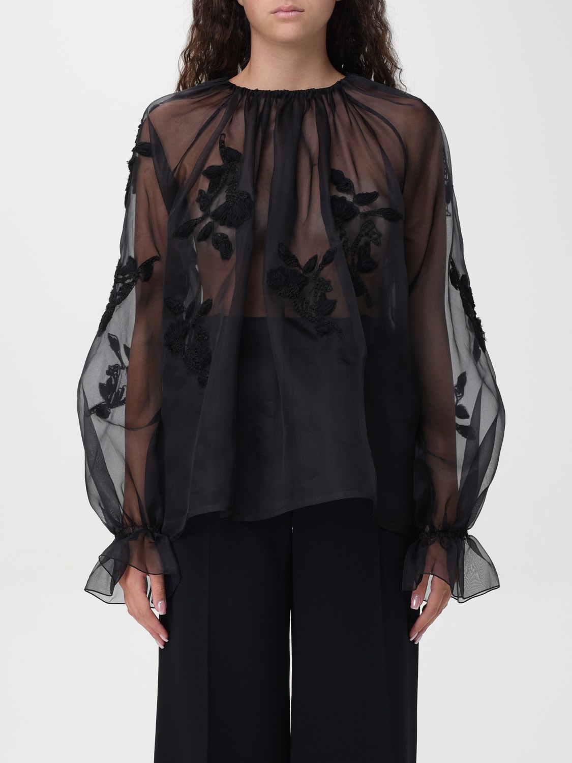 ERMANNO SCERVINO TOP E BLUSE: Blusa in organza Ermanno Scervino, Nero - Img 1