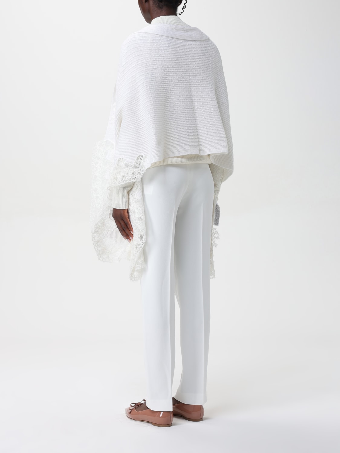 ERMANNO SCERVINO MANTELLA: Mantella in cashmere e pizzo Ermanno Scervino, Naturale - Img 3