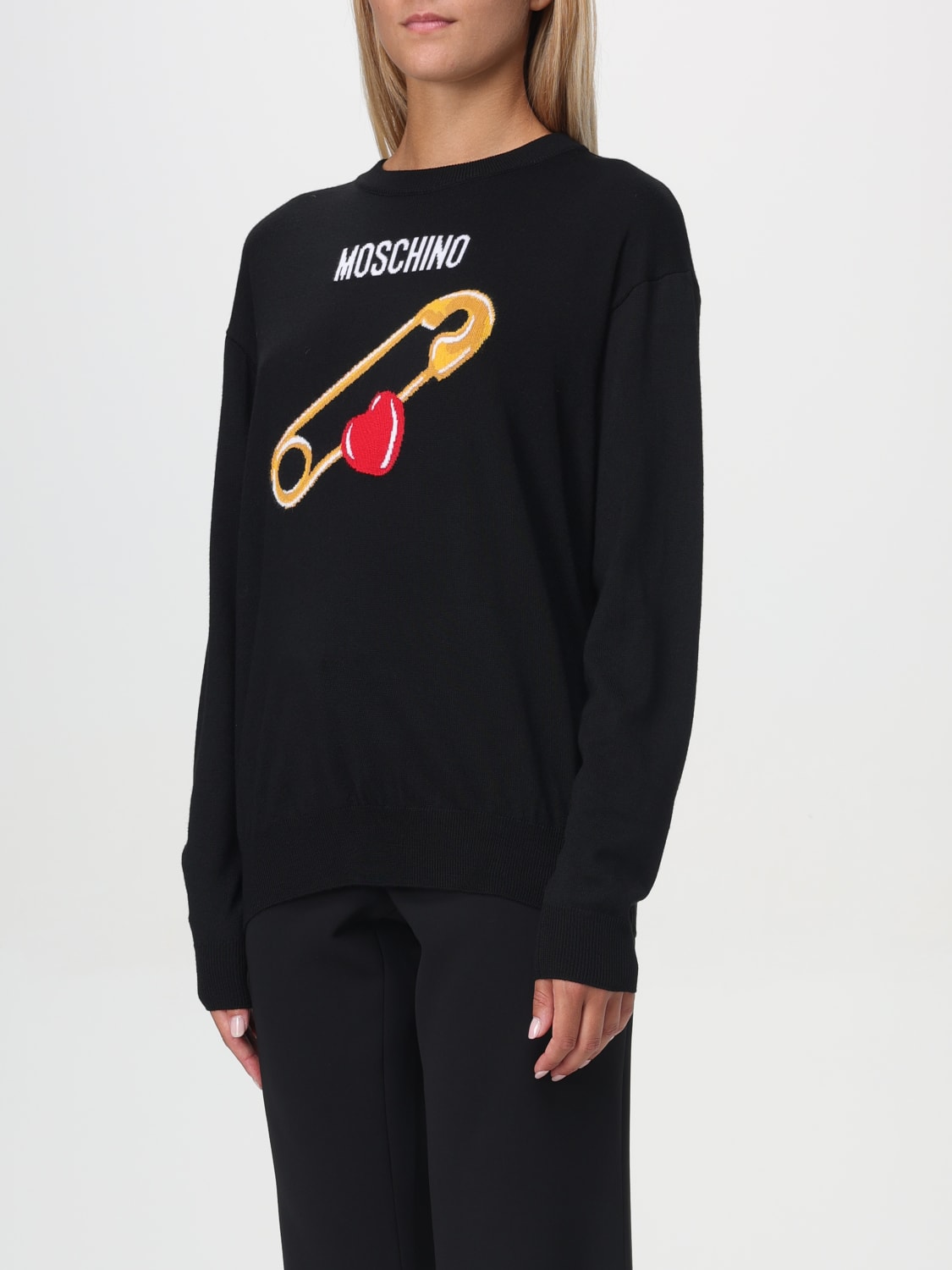 MOSCHINO COUTURE MAGLIA: Maglione Moschino Couture in lana vergine con logo jacquard , Nero - Img 4