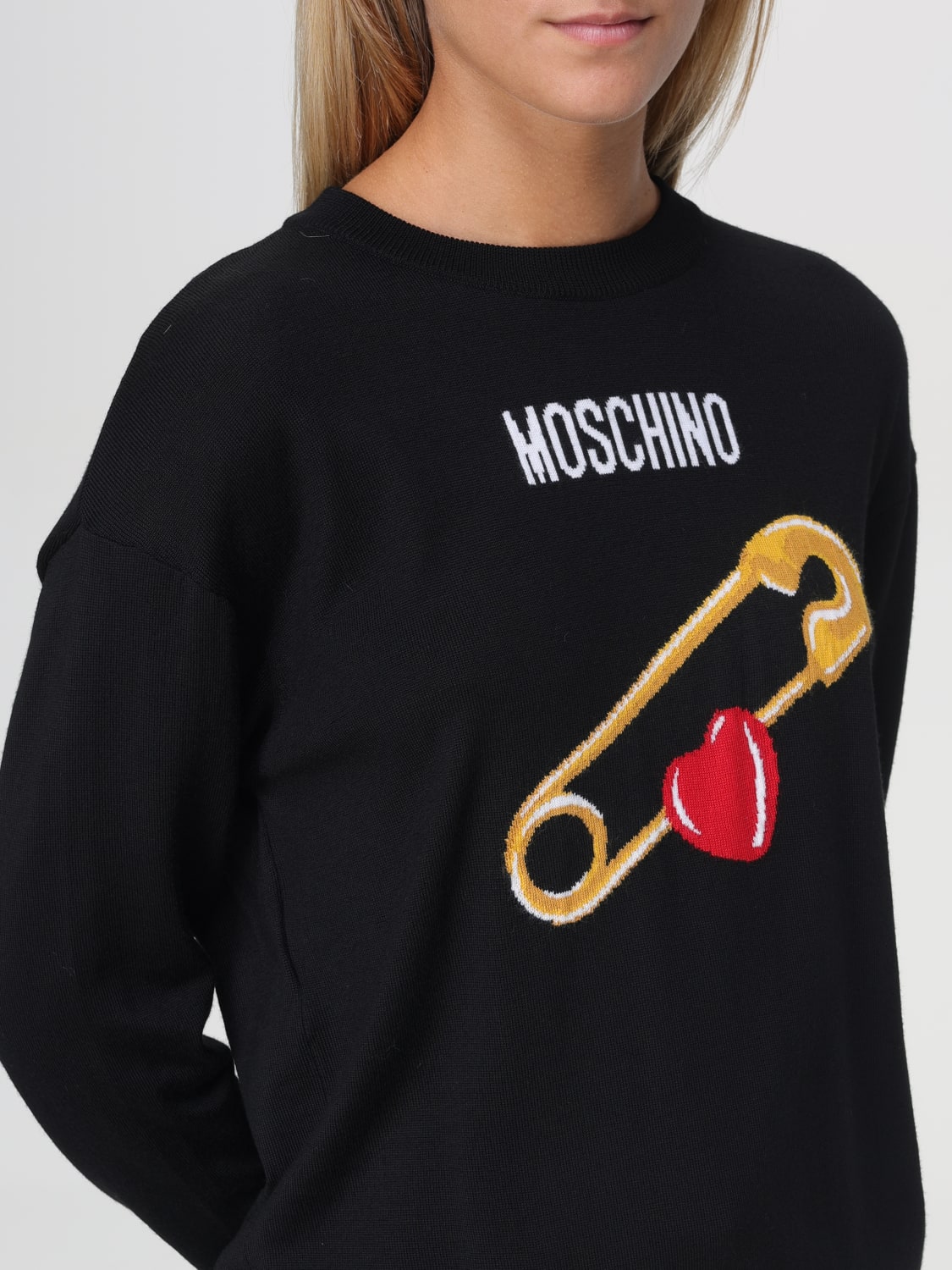 MOSCHINO COUTURE MAGLIA: Maglione Moschino Couture in lana vergine con logo jacquard , Nero - Img 5