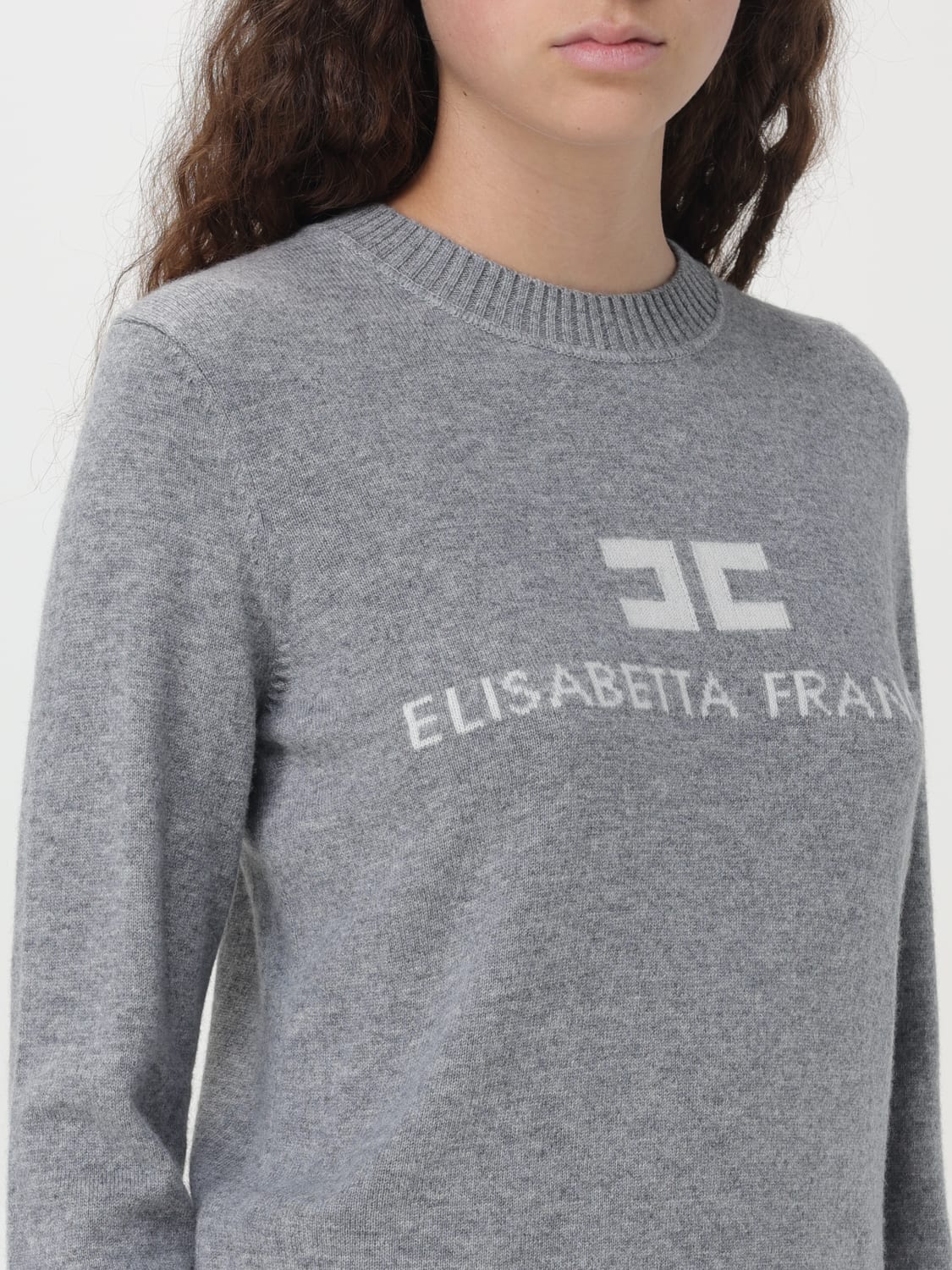 ELISABETTA FRANCHI MAGLIA: Maglia con logo in misto cashmere Elisabetta Franchi, Grigio - Img 3