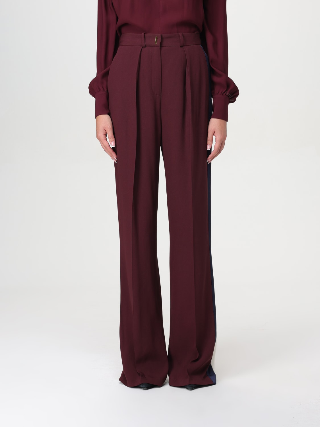 ELISABETTA FRANCHI PANTALONE: Pantalone dritto in crêpe satin con bande Elisabetta Franchi, Rosso - Img 1