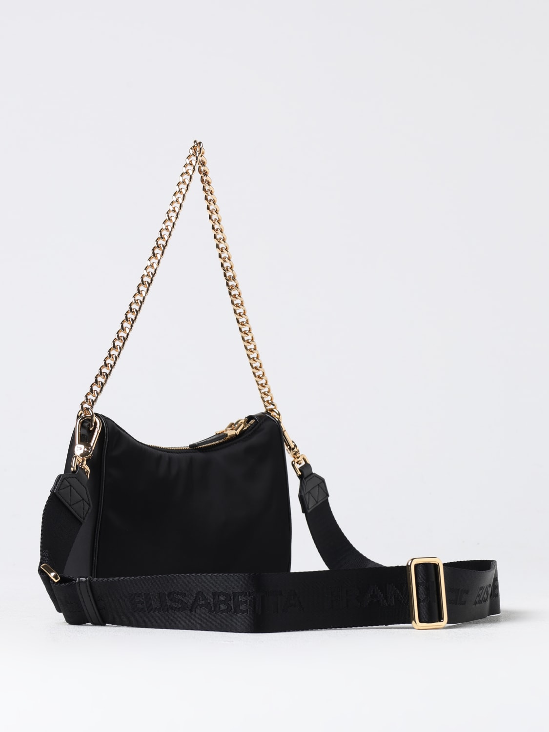 ELISABETTA FRANCHI BORSA A SPALLA: Borsa Elisabetta Franchi in nylon con logo , Nero - Img 2