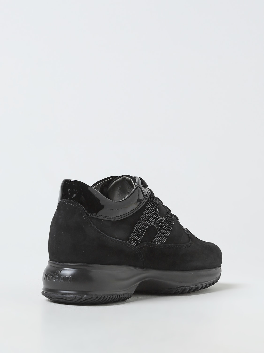 HOGAN SNEAKERS: Sneakers Interactive Hogan in camoscio con paillettes , Nero - Img 3