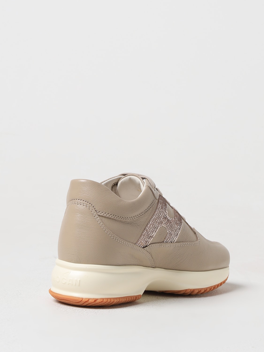 HOGAN SNEAKERS: Sneakers Hogan in pelle a grana naturale con logo di paillettes, Beige - Img 3