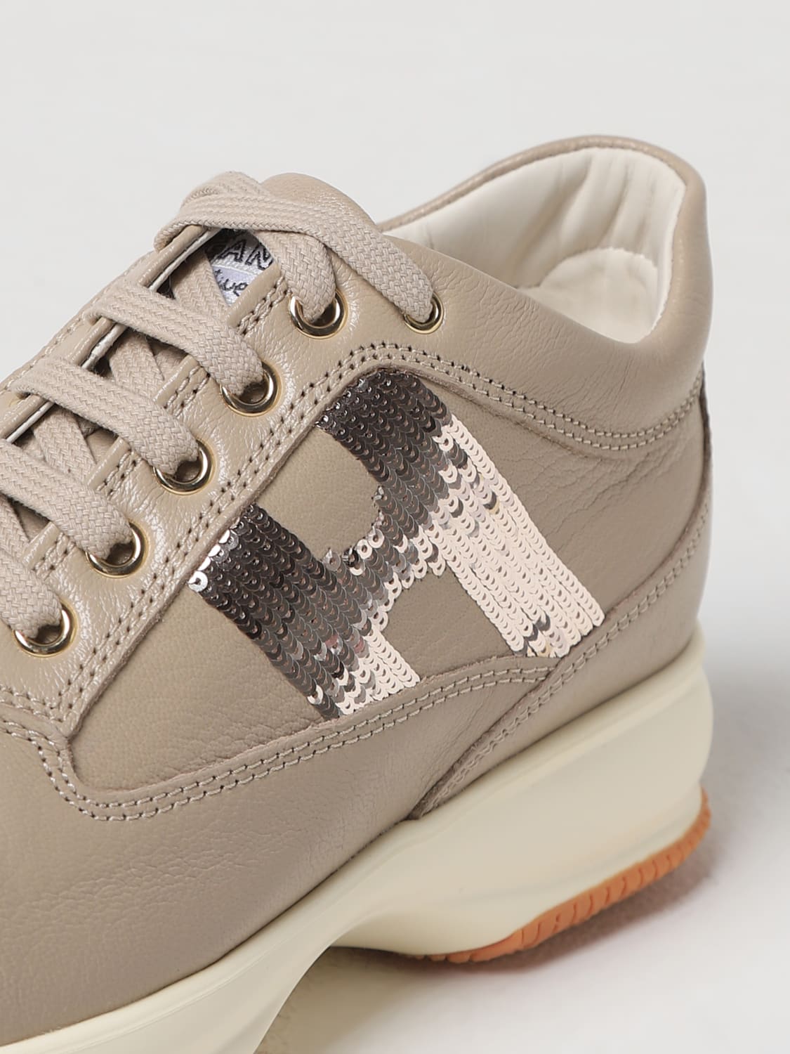 HOGAN SNEAKERS: Sneakers Hogan in pelle a grana naturale con logo di paillettes, Beige - Img 4