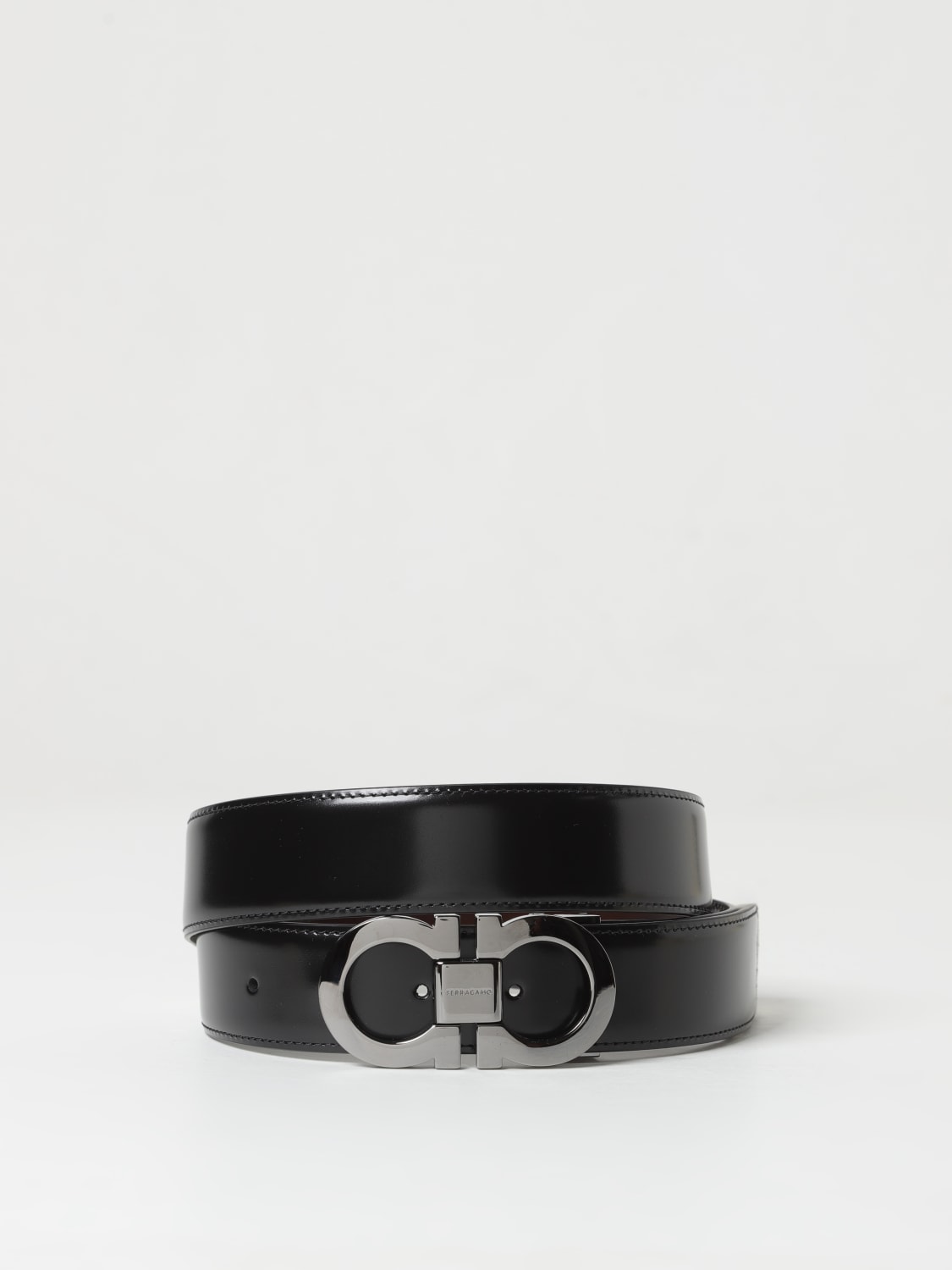 FERRAGAMO: Cintura Gancini reversibile in pelle - Nero