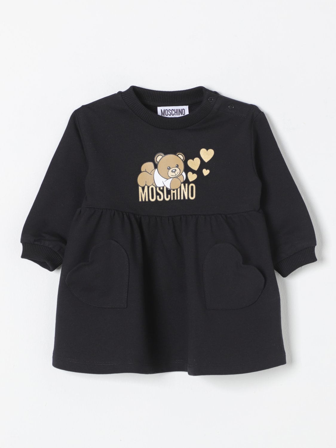 MOSCHINO ABITO: Abito di cotone Teddy Moschino, Nero - Img 1