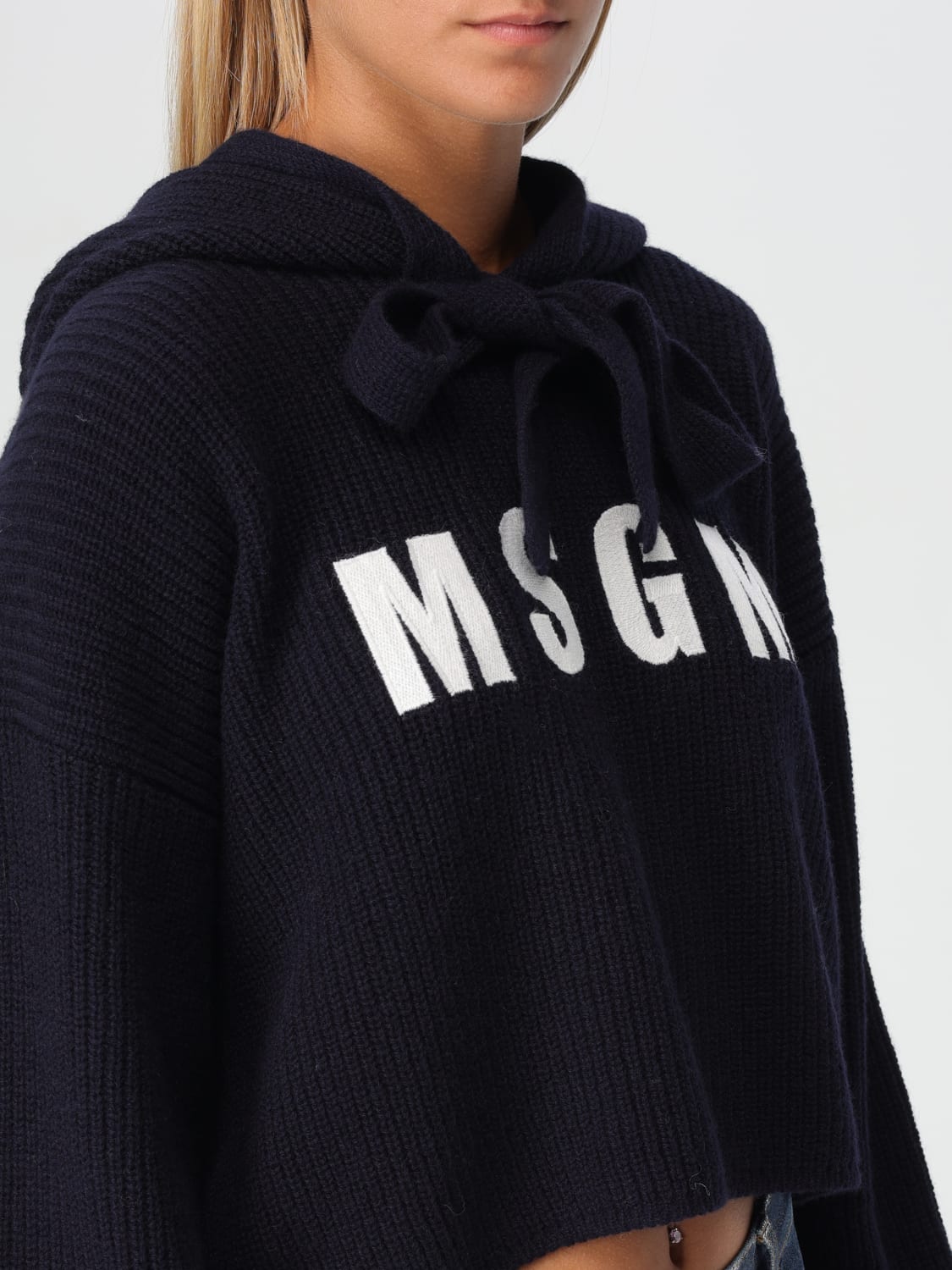 MSGM SWEATSHIRT: MSGM knit hoodie, Blue - Img 3