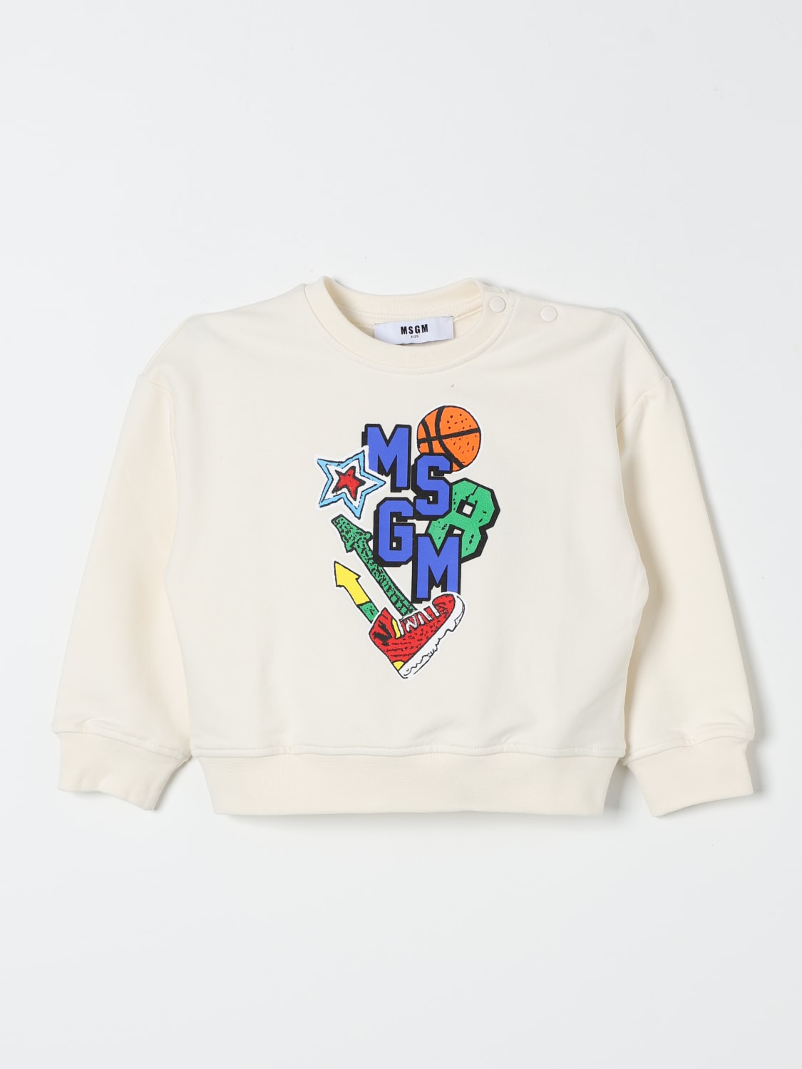 MSGM KIDS MAGLIA: Felpa a girocollo stampata MSGM Kids, Beige - Img 1